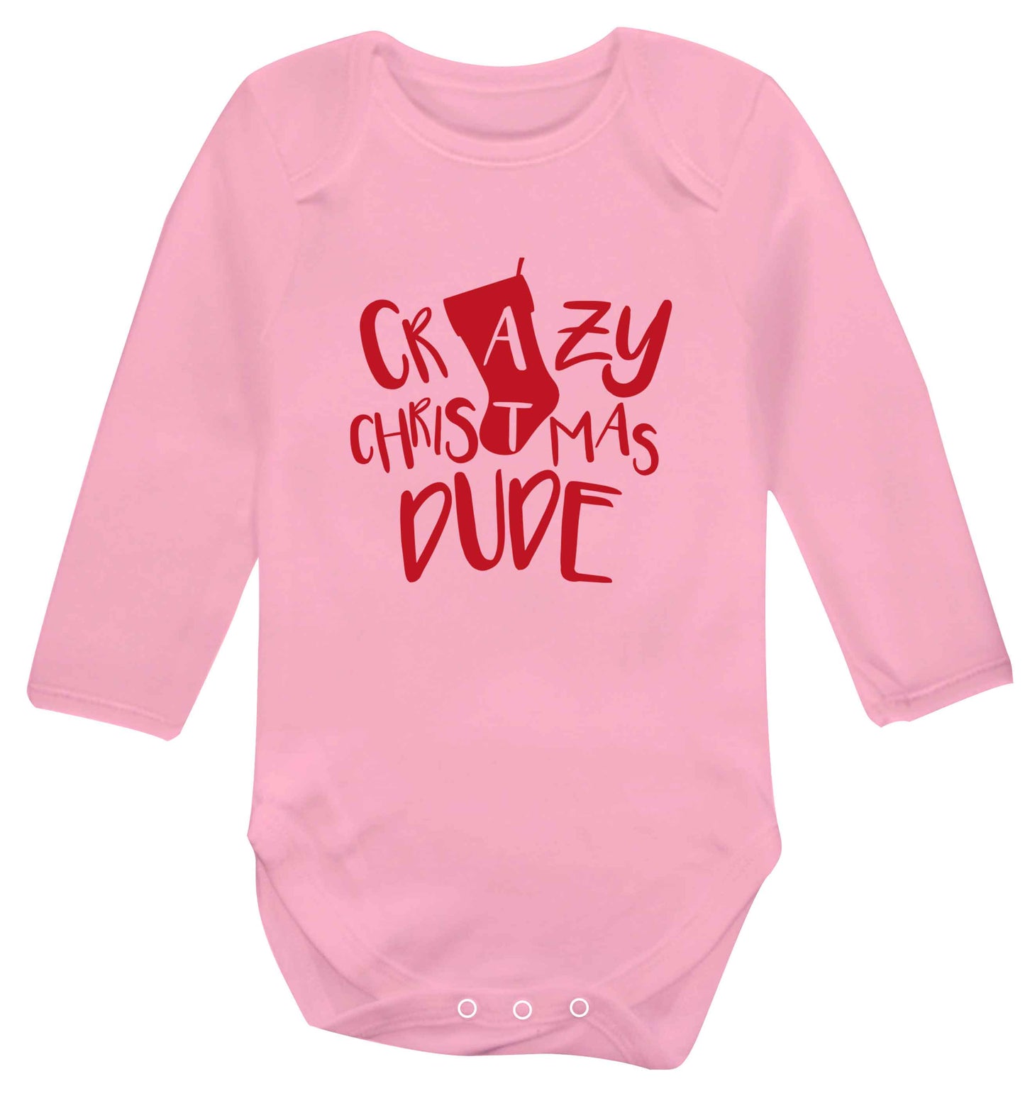 Crazy Christmas Dude baby vest long sleeved pale pink 6-12 months