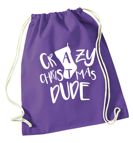 Crazy Christmas Dude purple drawstring bag