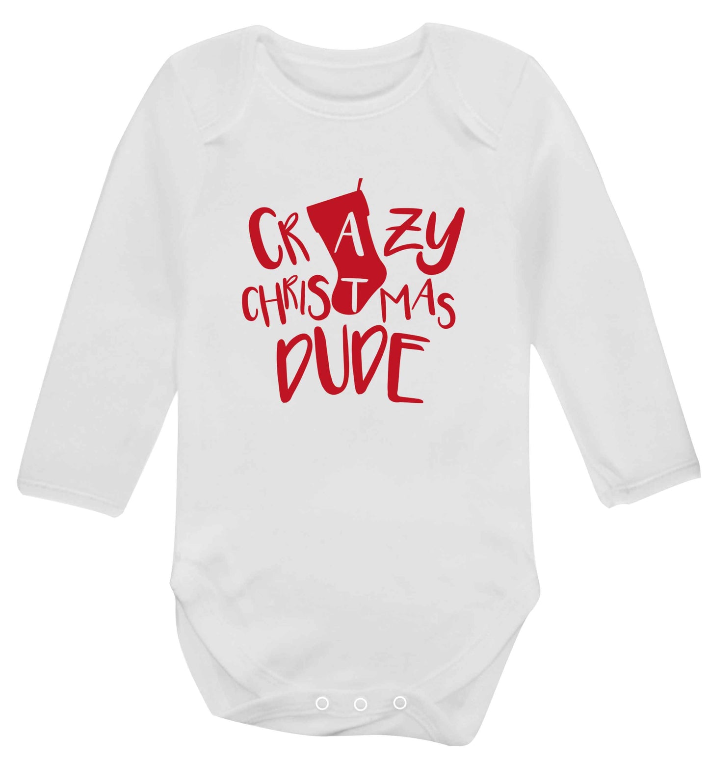 Crazy Christmas Dude baby vest long sleeved white 6-12 months