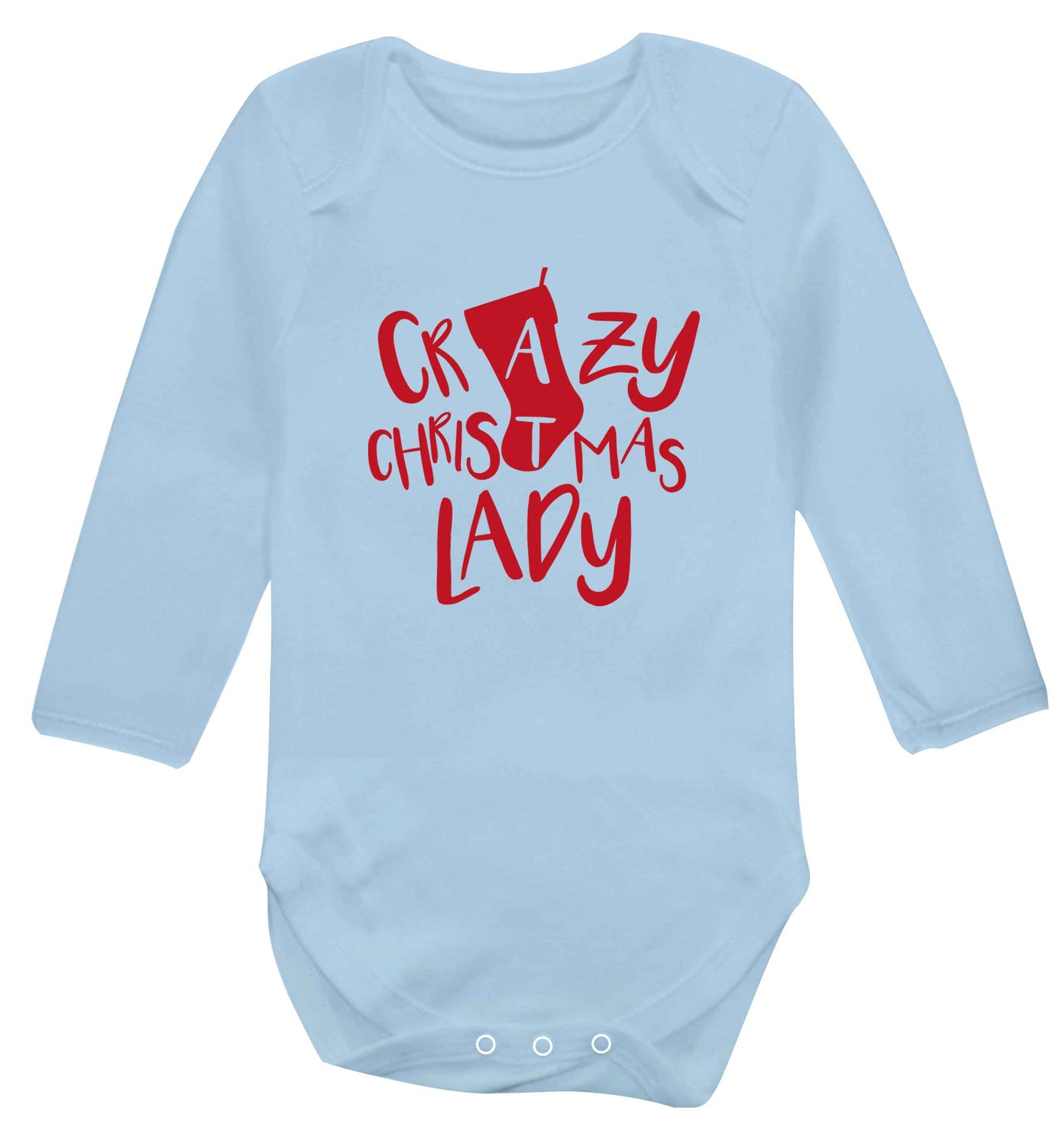 Crazy Christmas Dude baby vest long sleeved pale blue 6-12 months