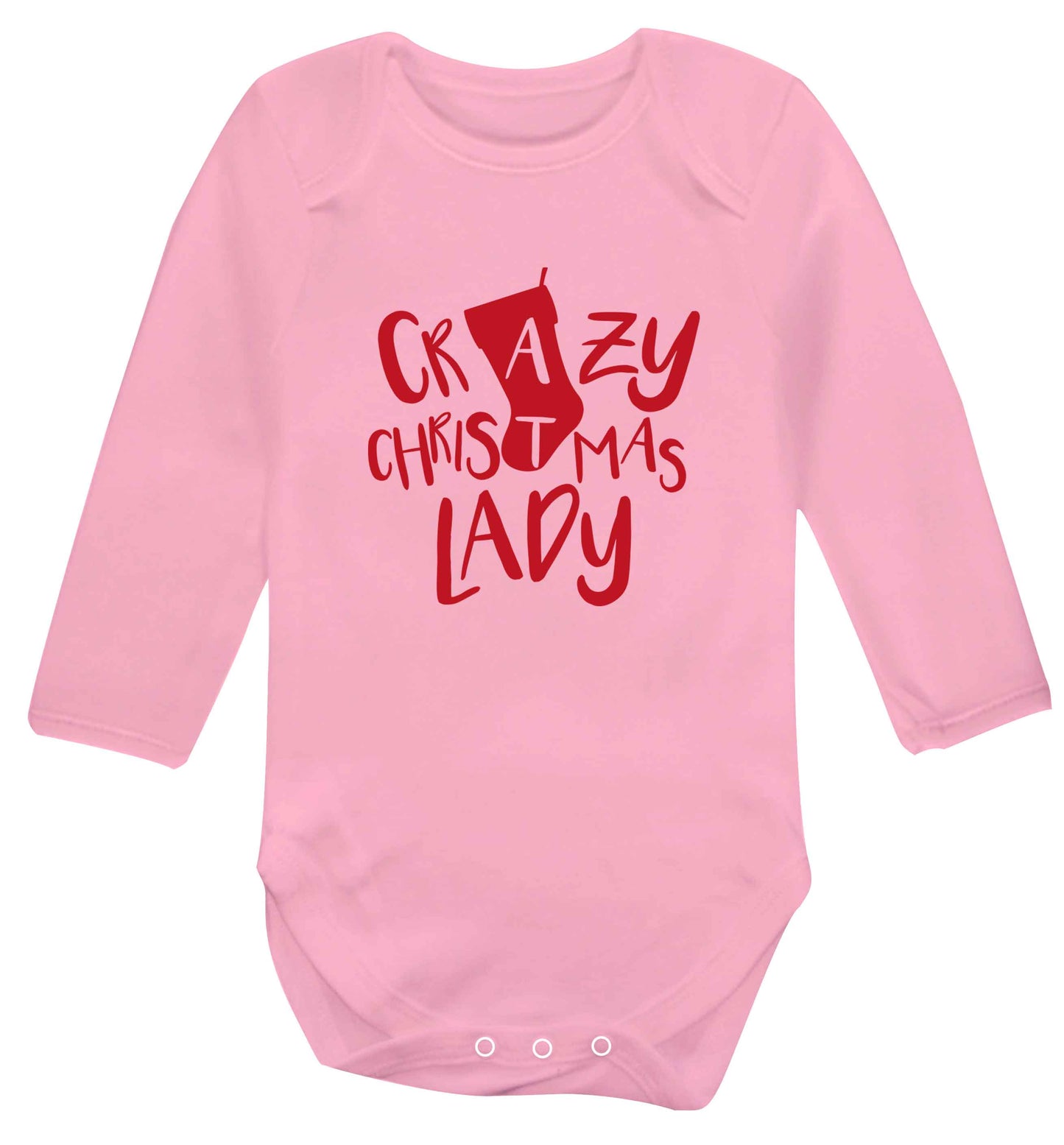 Crazy Christmas Dude baby vest long sleeved pale pink 6-12 months