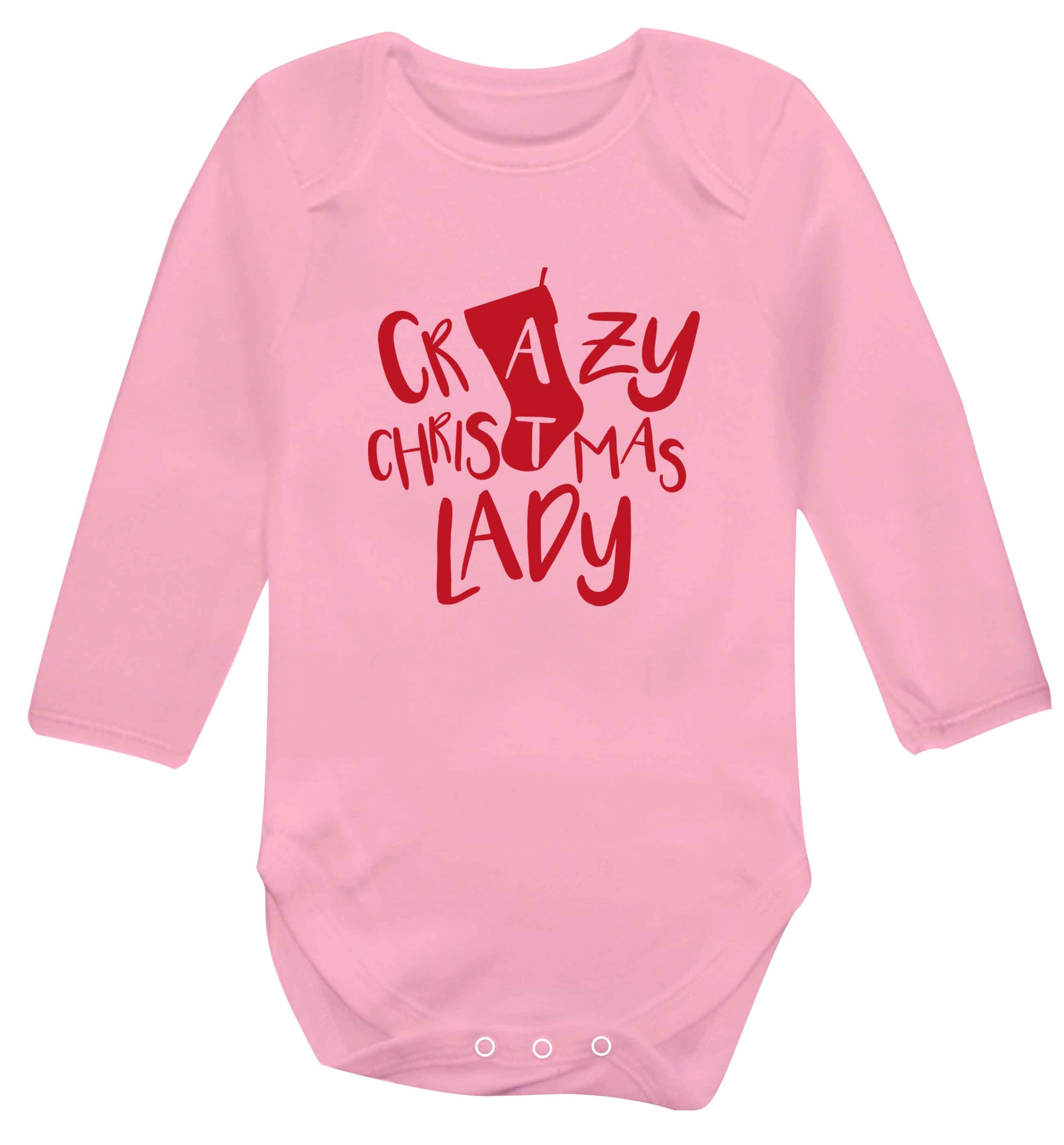Crazy Christmas Dude baby vest long sleeved pale pink 6-12 months