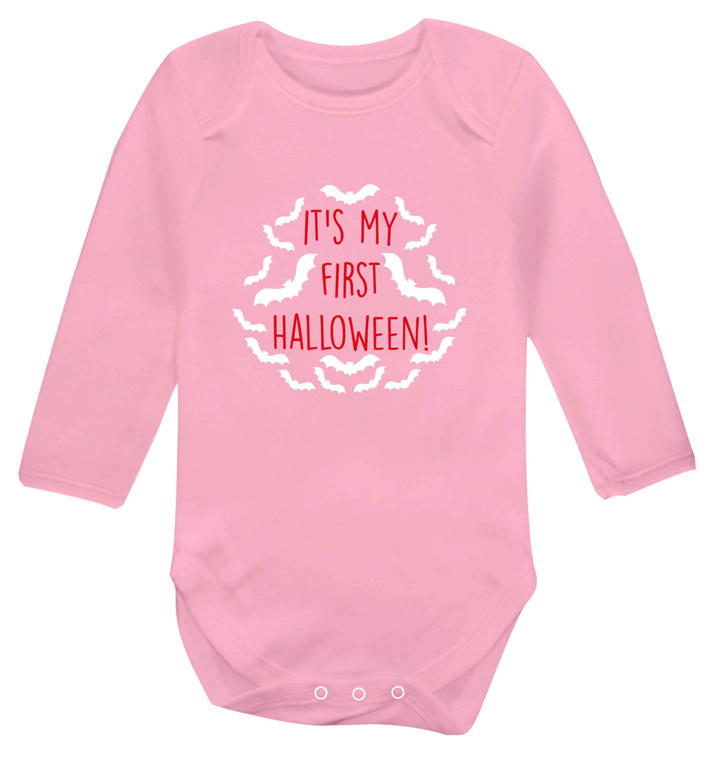 It's my first halloween - bat border baby vest long sleeved pale pink 6-12 months