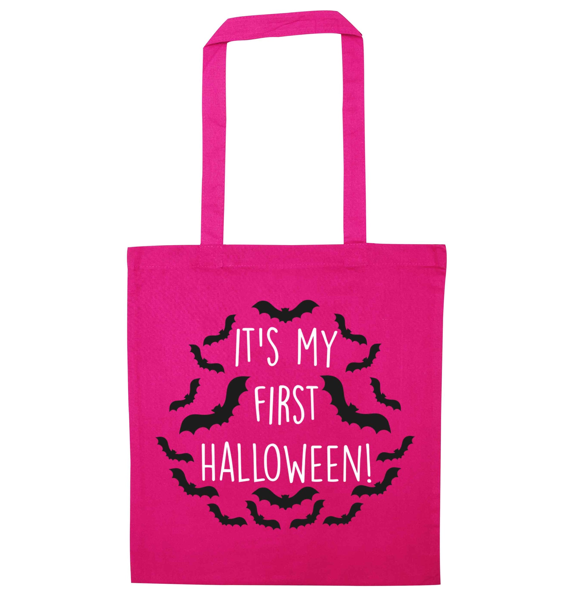 It's my first halloween - bat border pink tote bag
