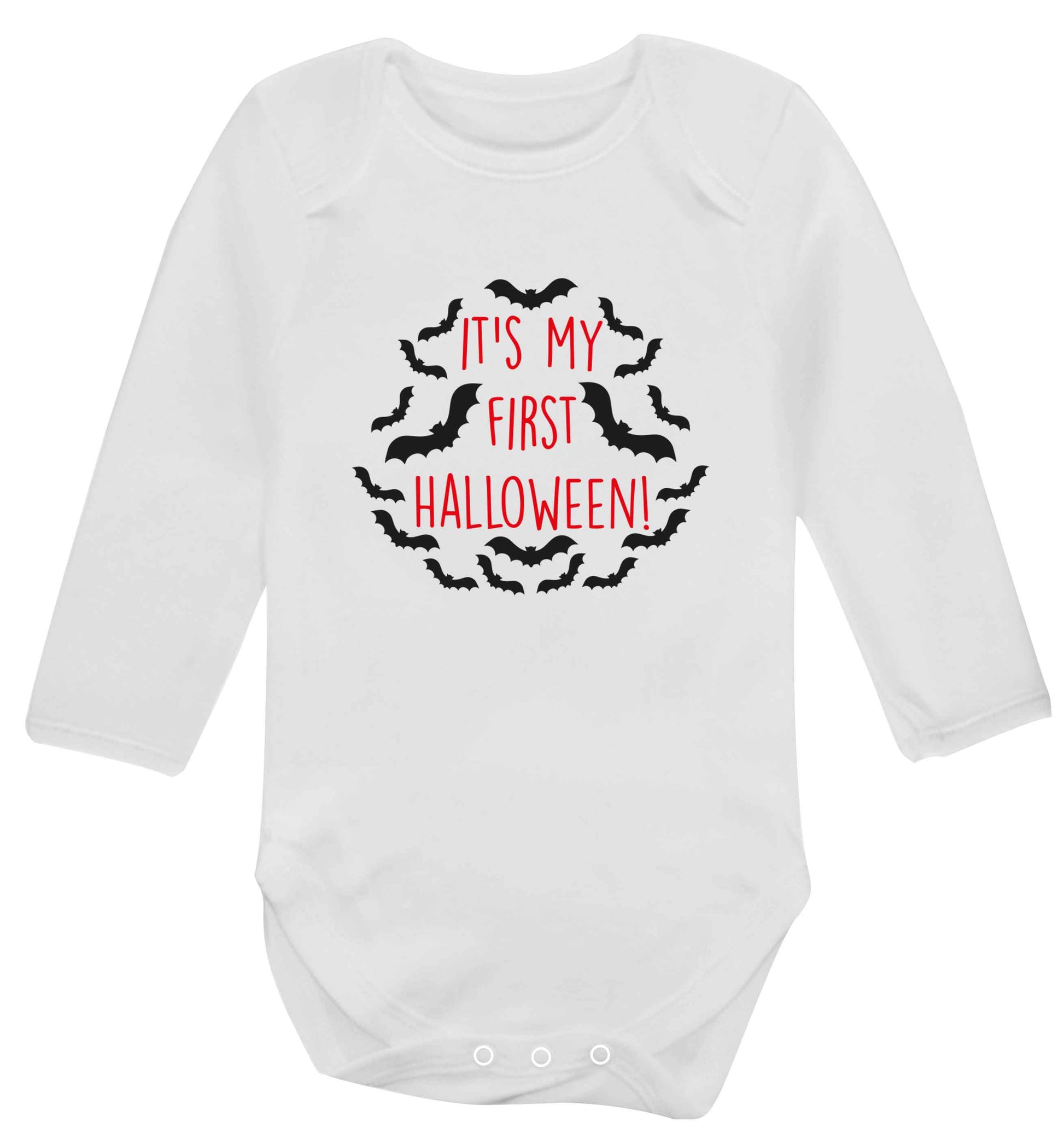 It's my first halloween - bat border baby vest long sleeved white 6-12 months