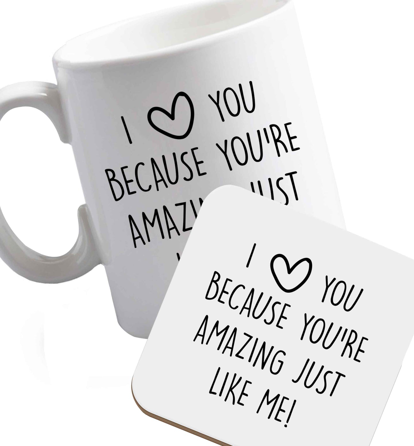 10 oz Favourite Type Pan Pancake ceramic mug and coaster set right handed