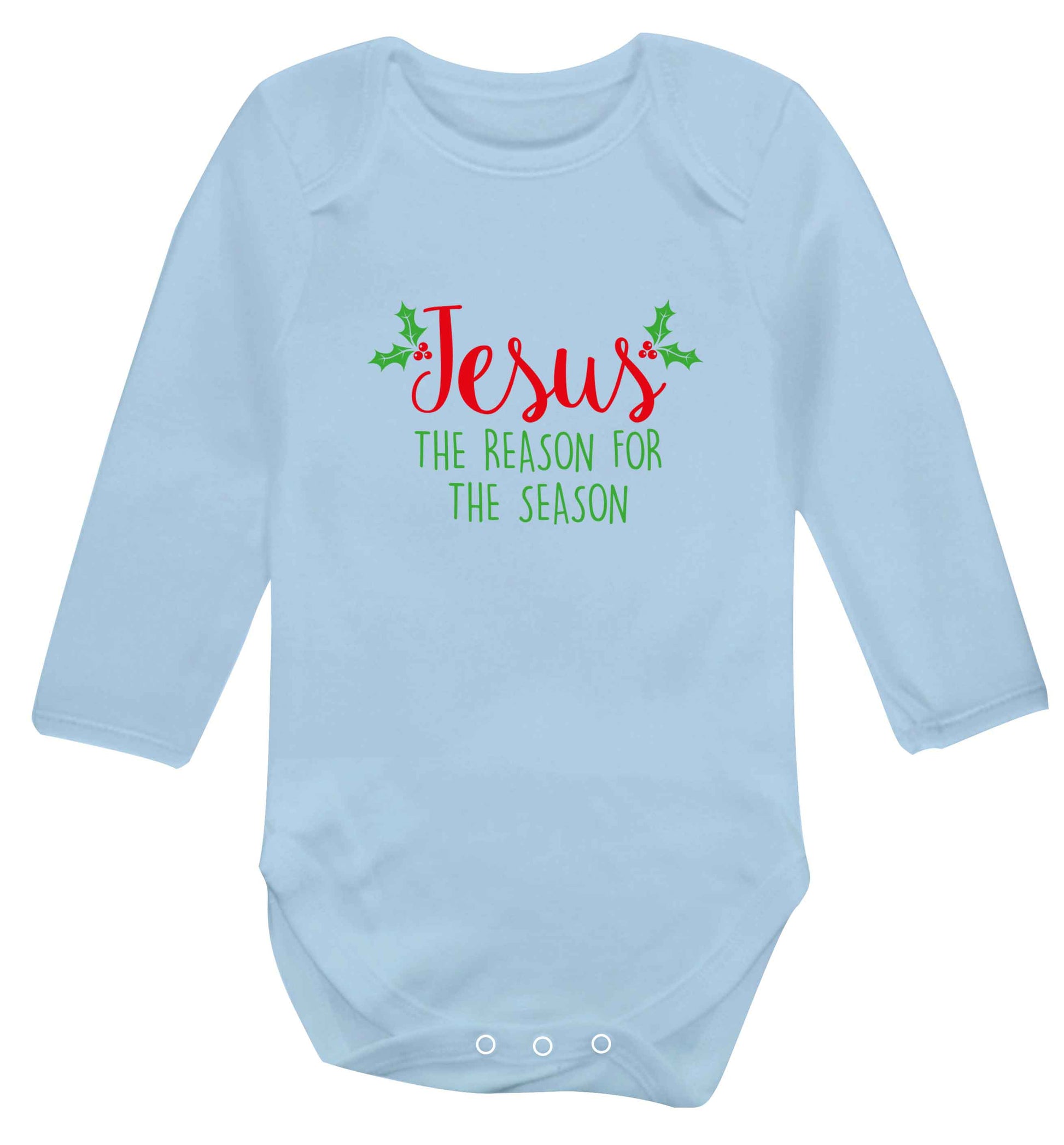 Jesus the reason for the season baby vest long sleeved pale blue 6-12 months