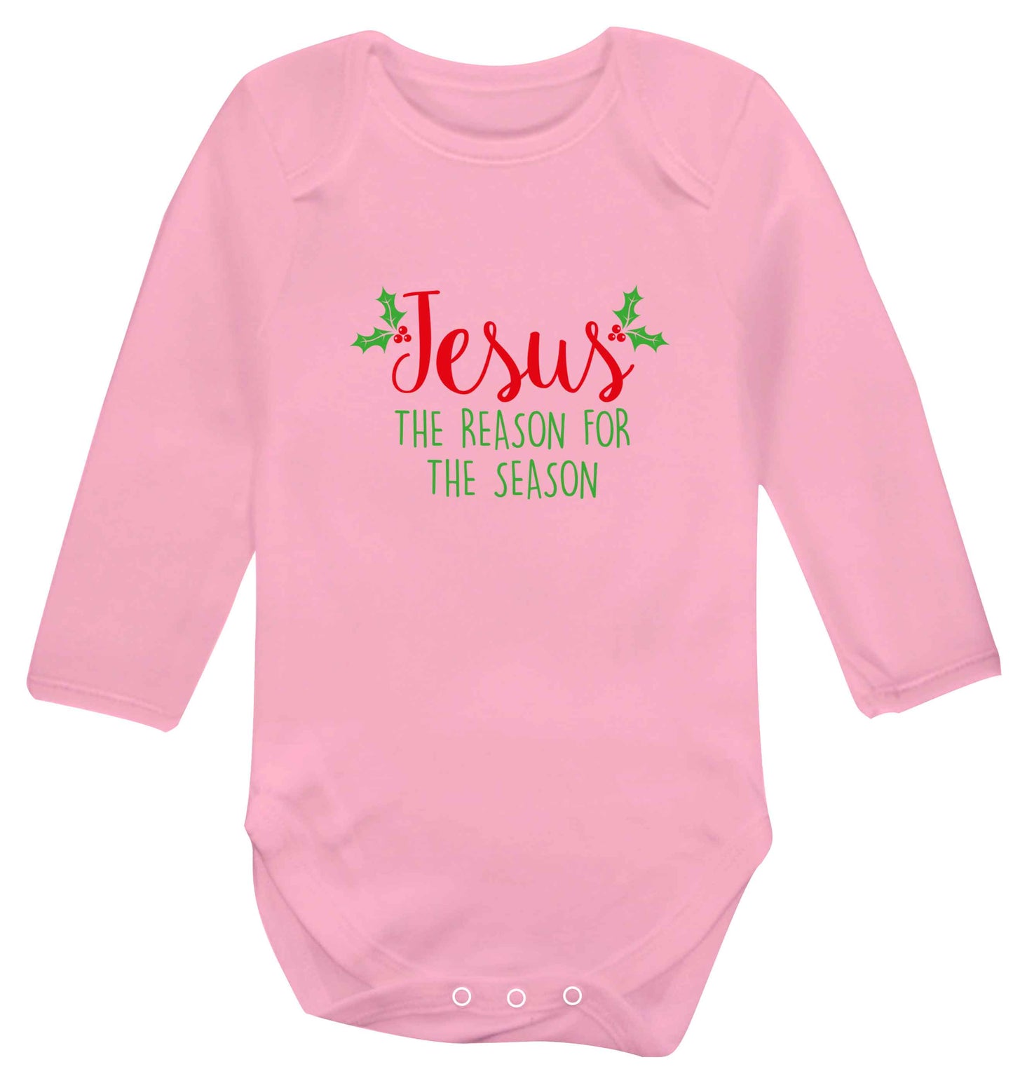 Jesus the reason for the season baby vest long sleeved pale pink 6-12 months