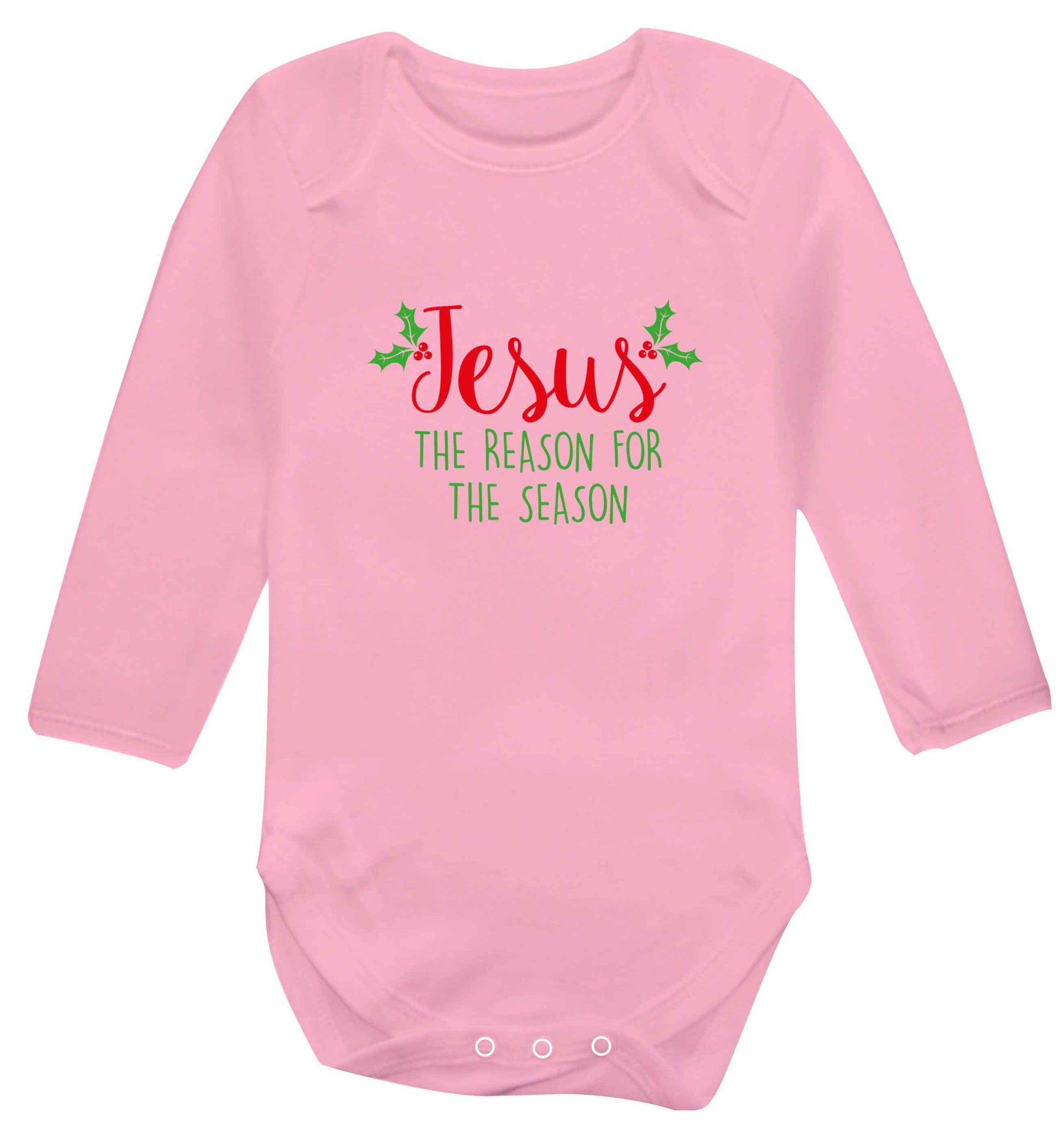 Jesus the reason for the season baby vest long sleeved pale pink 6-12 months