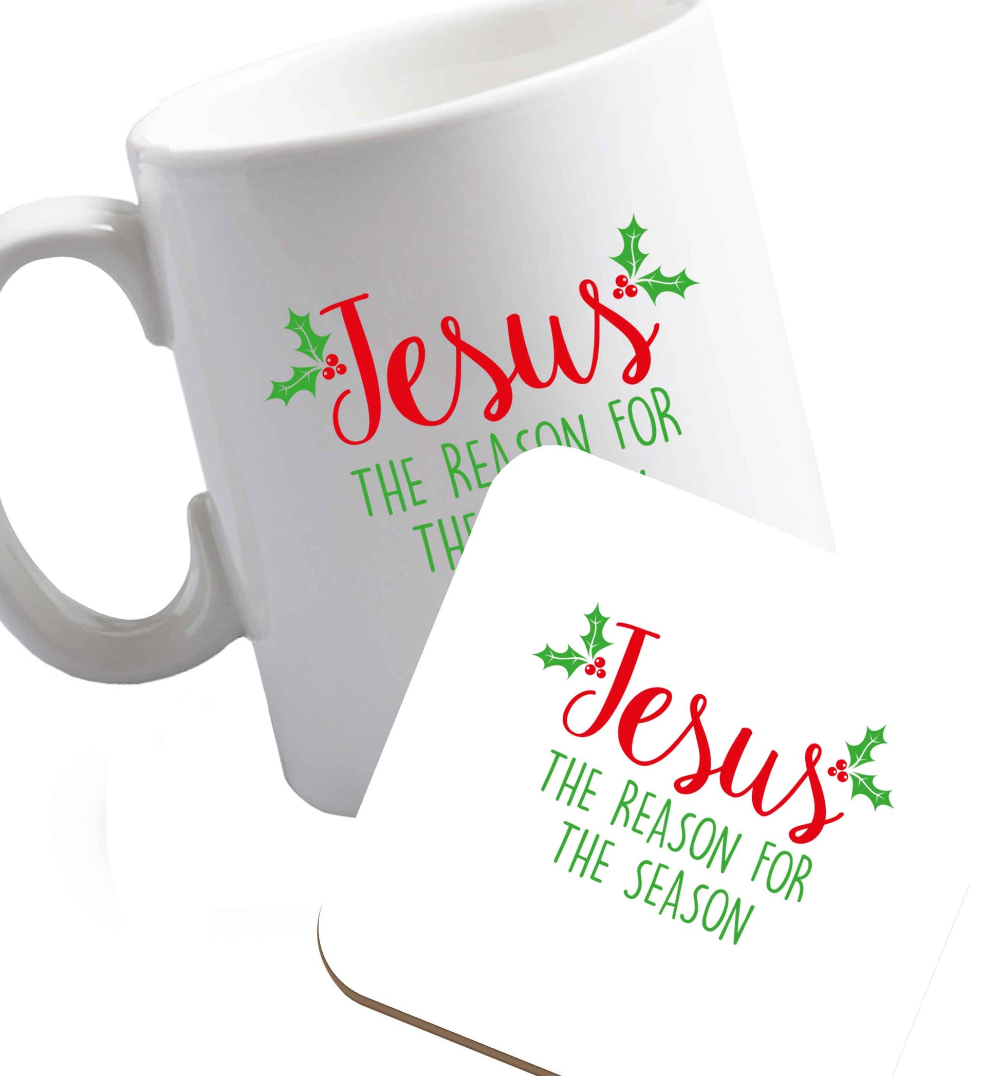 10 oz Favourite Type Pan Pancake ceramic mug and coaster set right handed