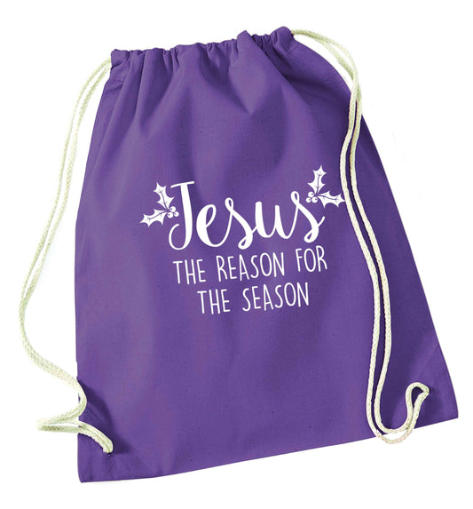 Jesus the reason for the season purple drawstring bag