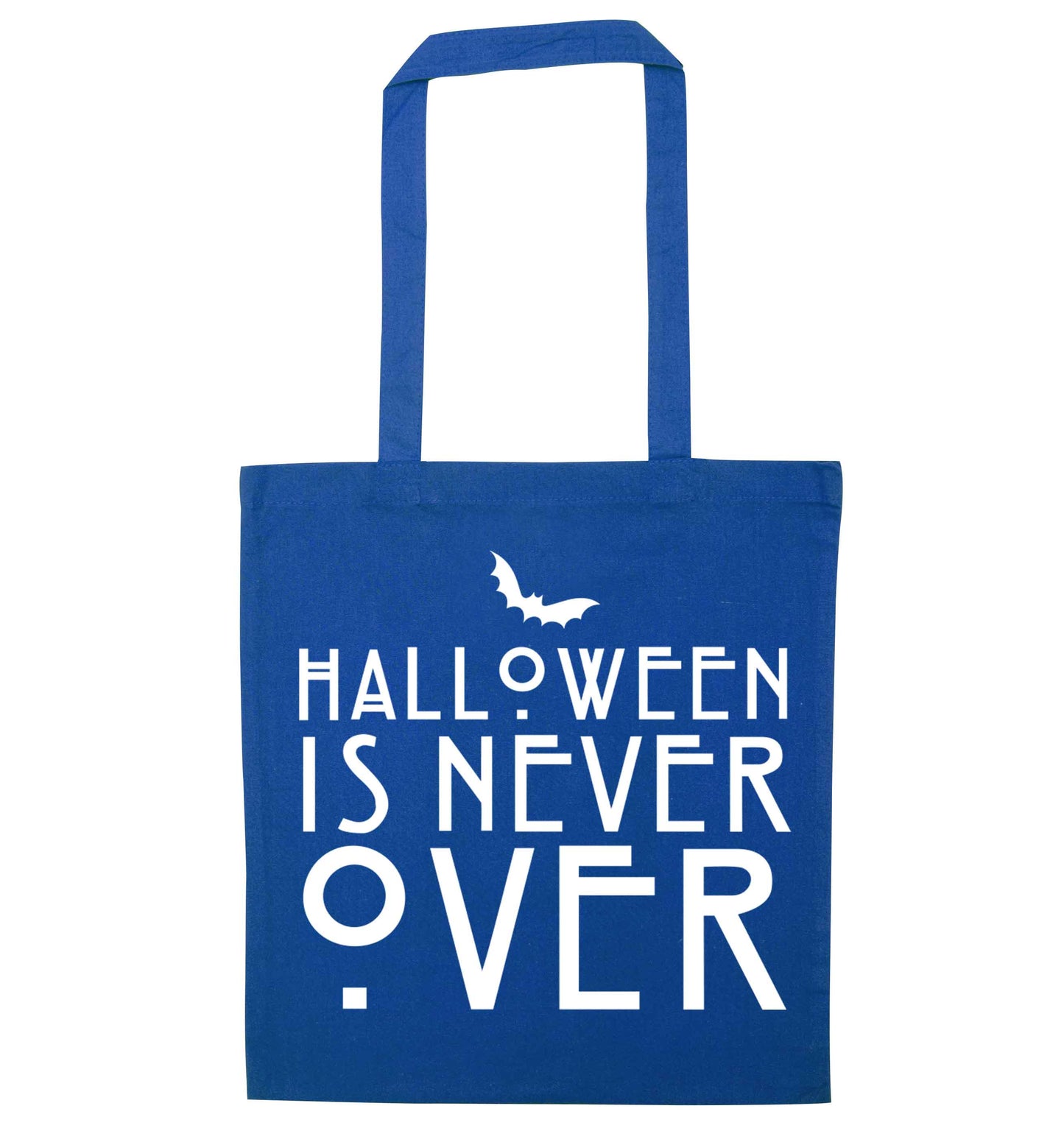 Halloween is never over blue tote bag