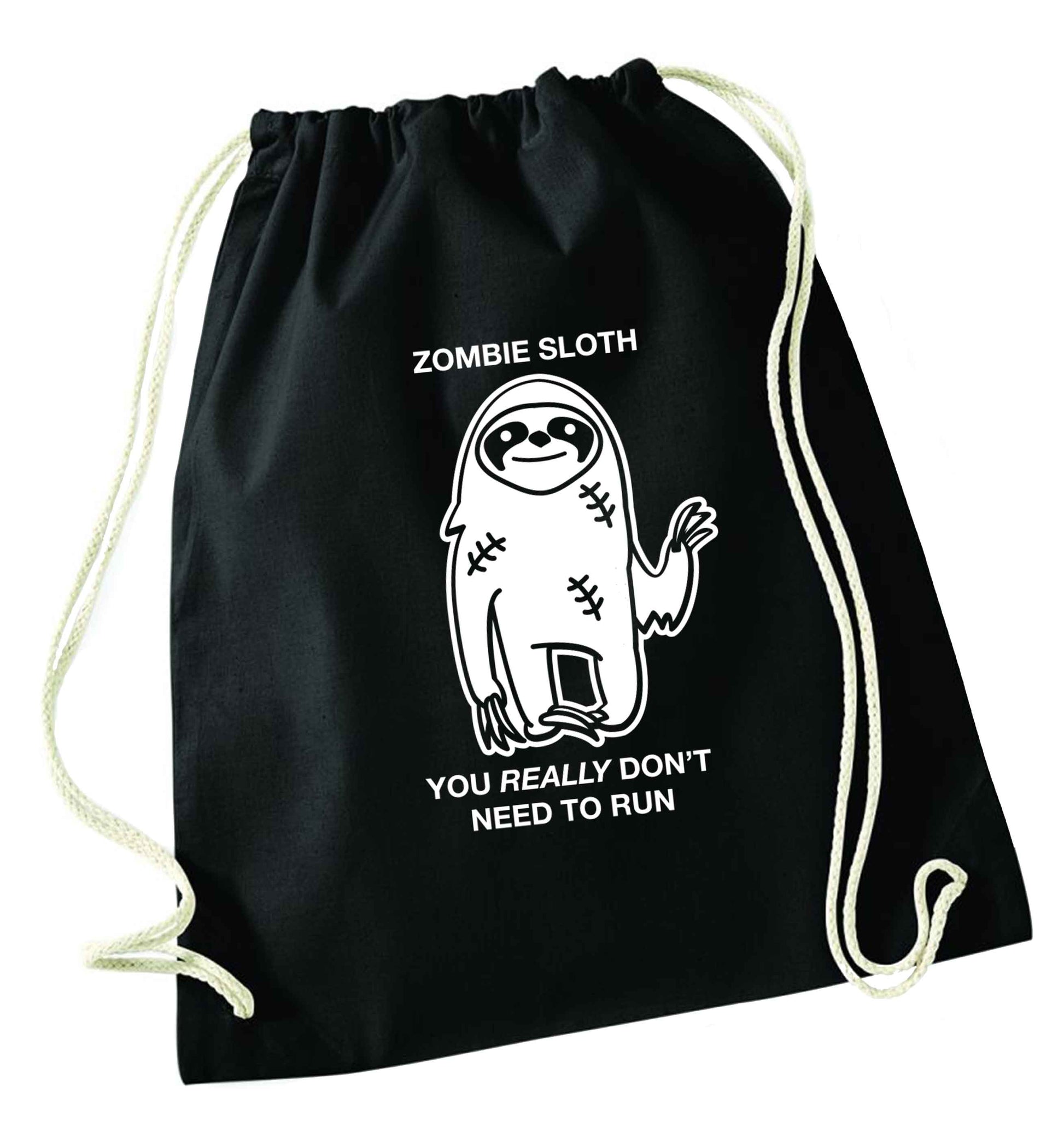 Zombie sloth you really don't need to run black drawstring bag