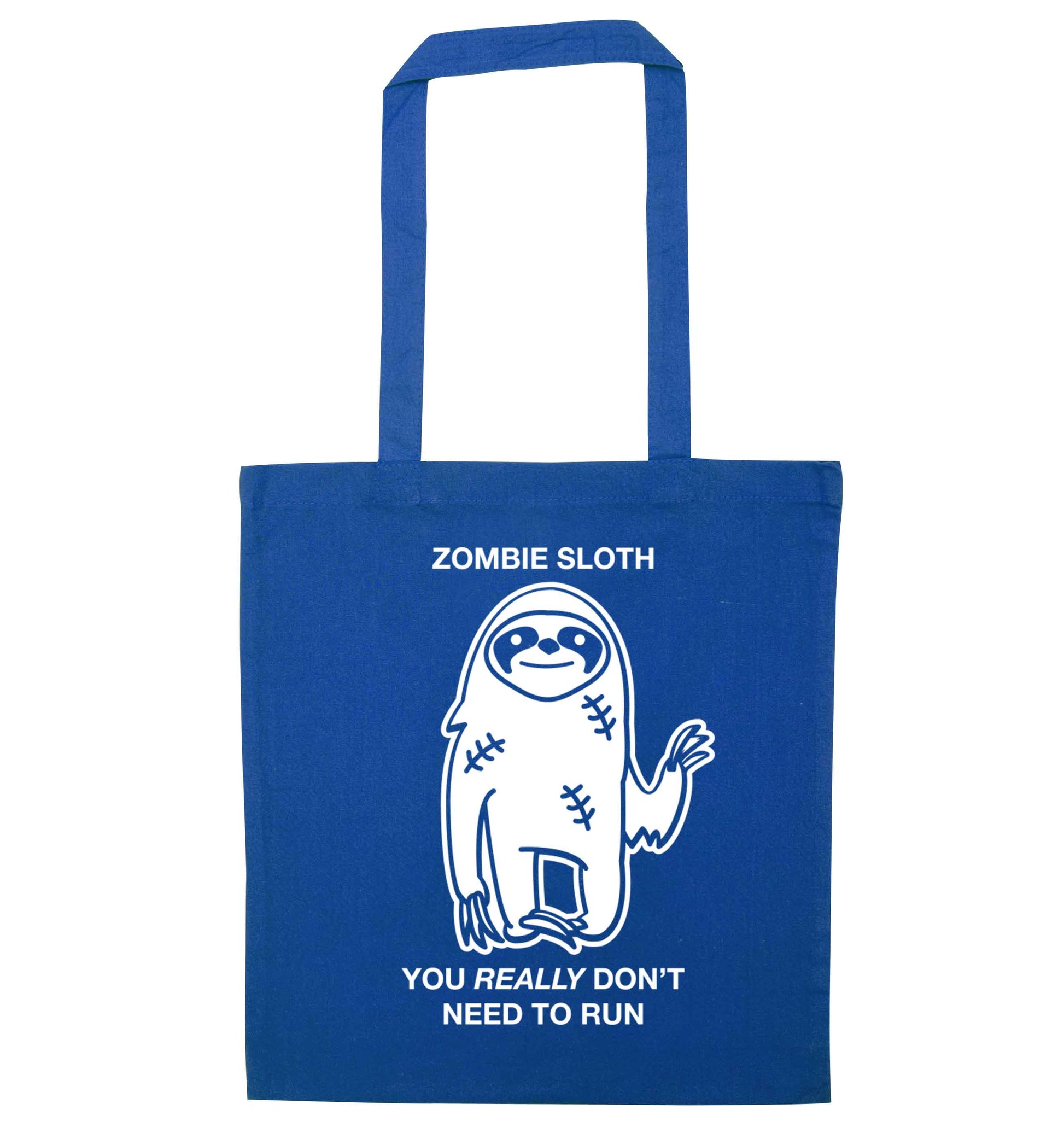 Zombie sloth you really don't need to run blue tote bag