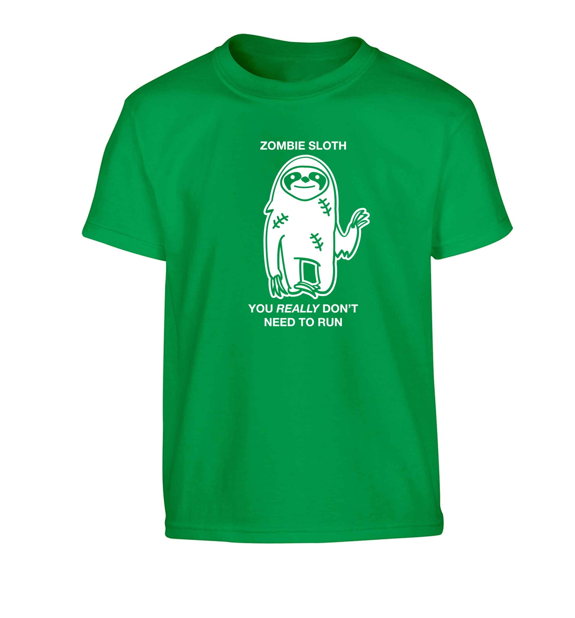 Zombie sloth you really don't need to run Children's green Tshirt 12-13 Years