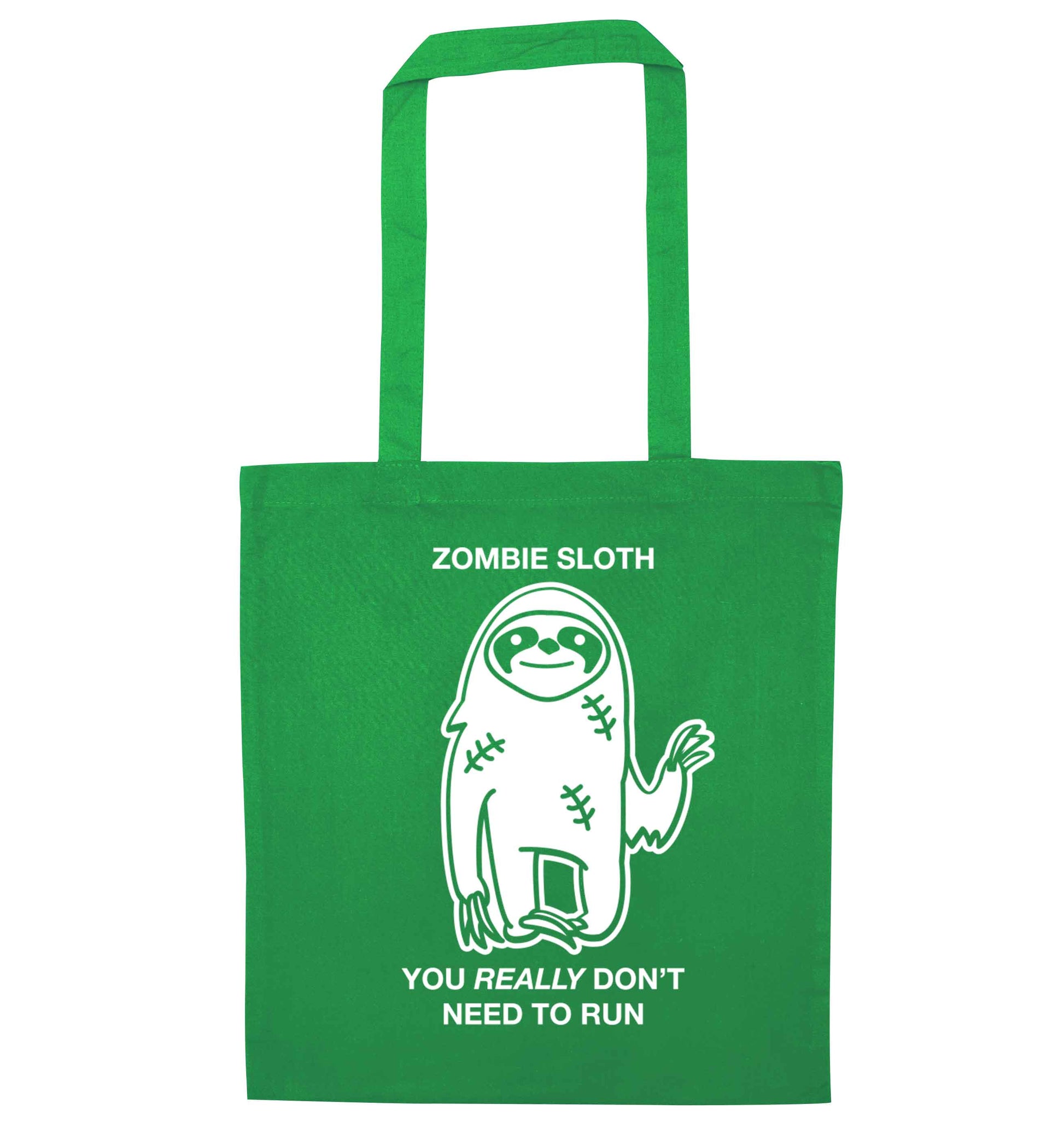 Zombie sloth you really don't need to run green tote bag