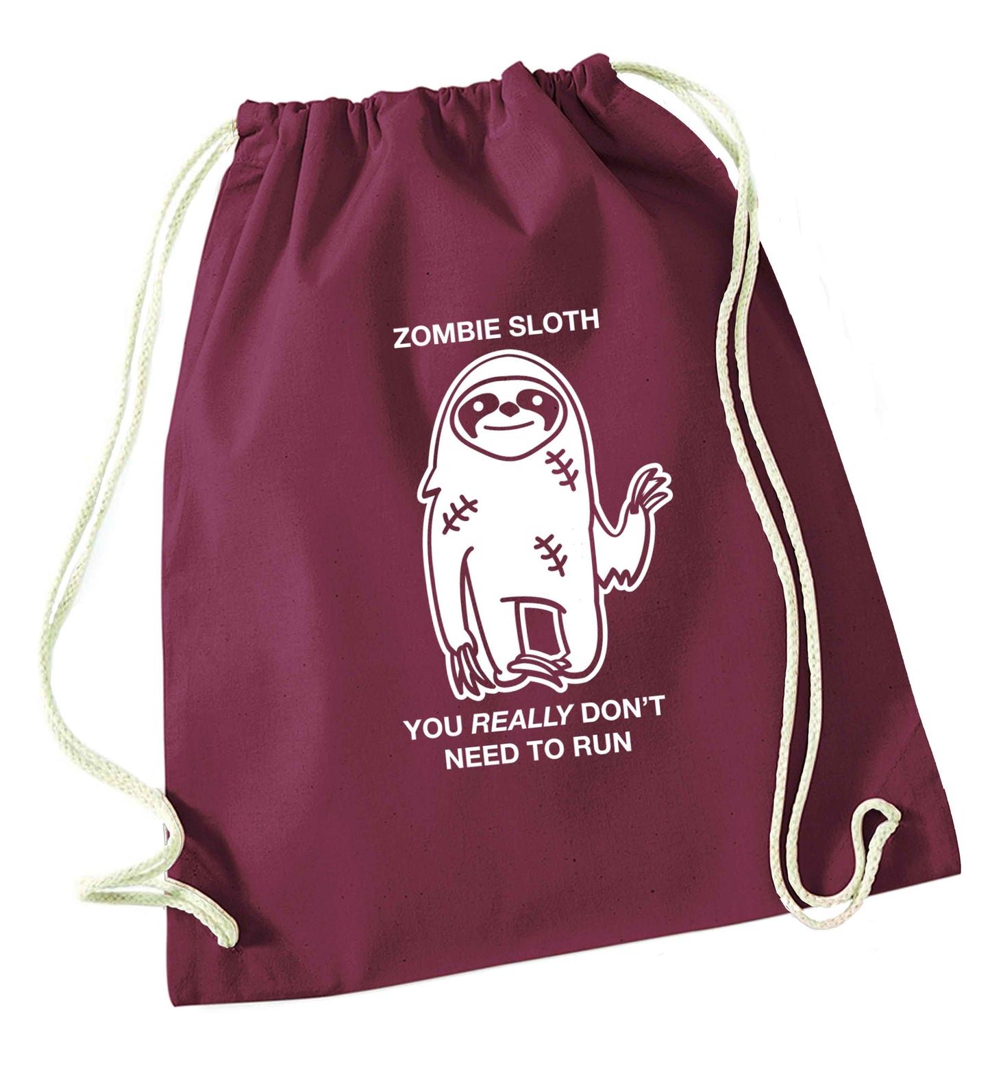 Zombie sloth you really don't need to run maroon drawstring bag