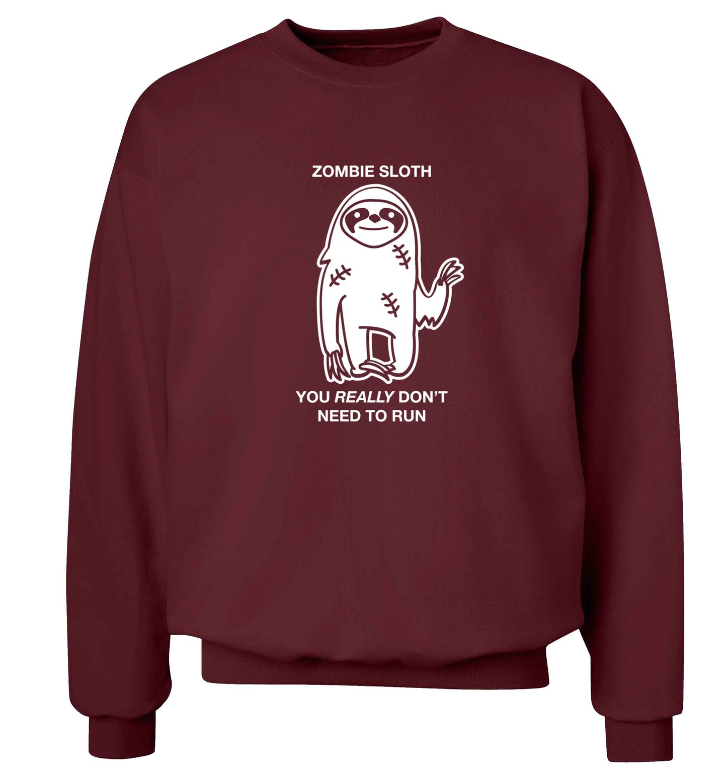 Zombie sloth you really don't need to run adult's unisex maroon sweater 2XL