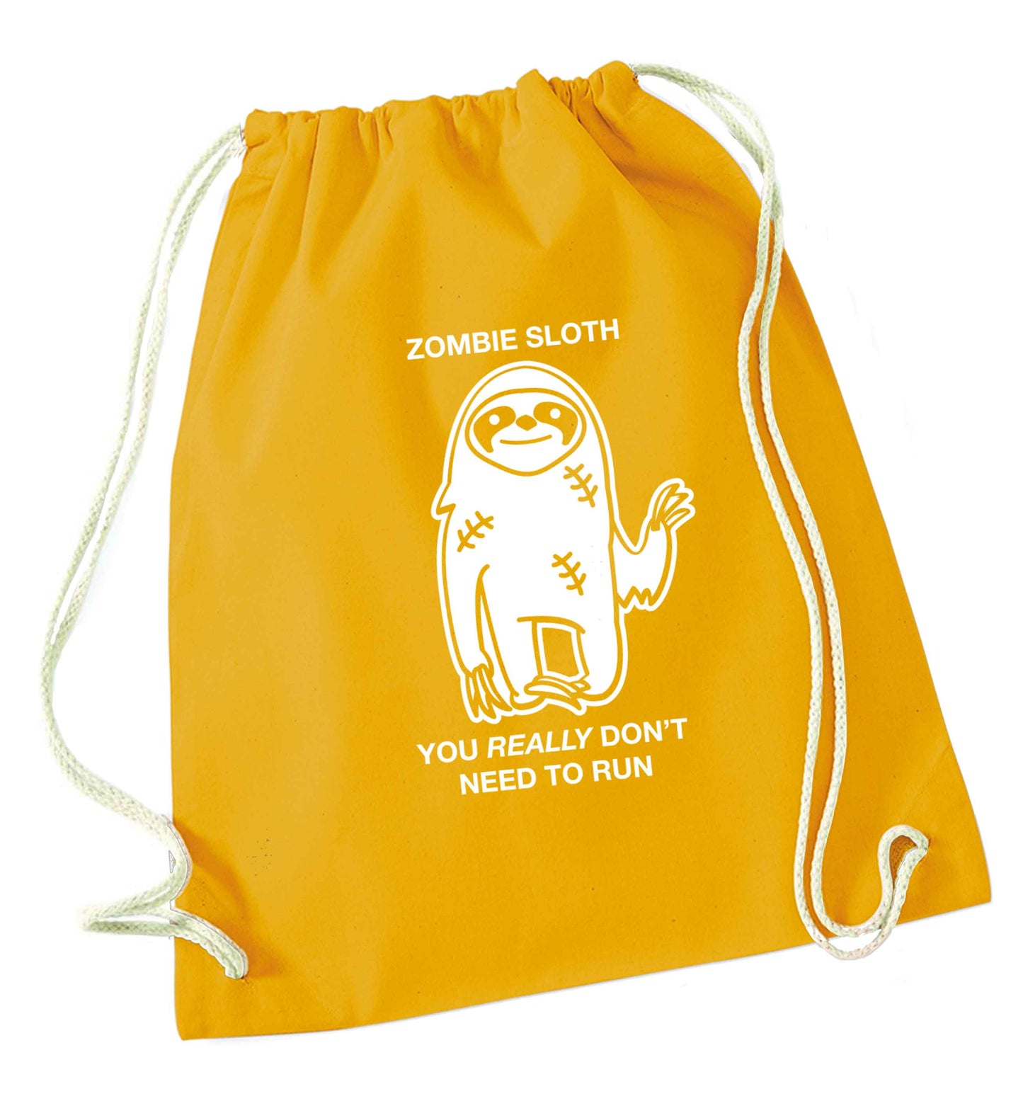 Zombie sloth you really don't need to run mustard drawstring bag
