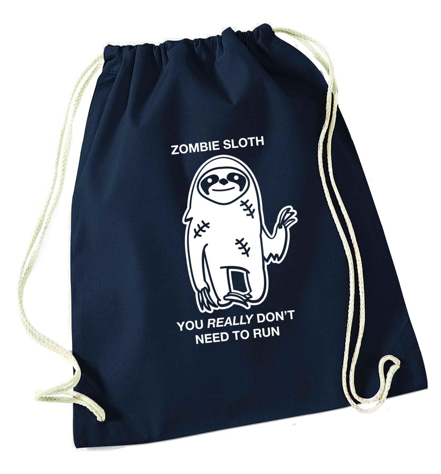Zombie sloth you really don't need to run navy drawstring bag