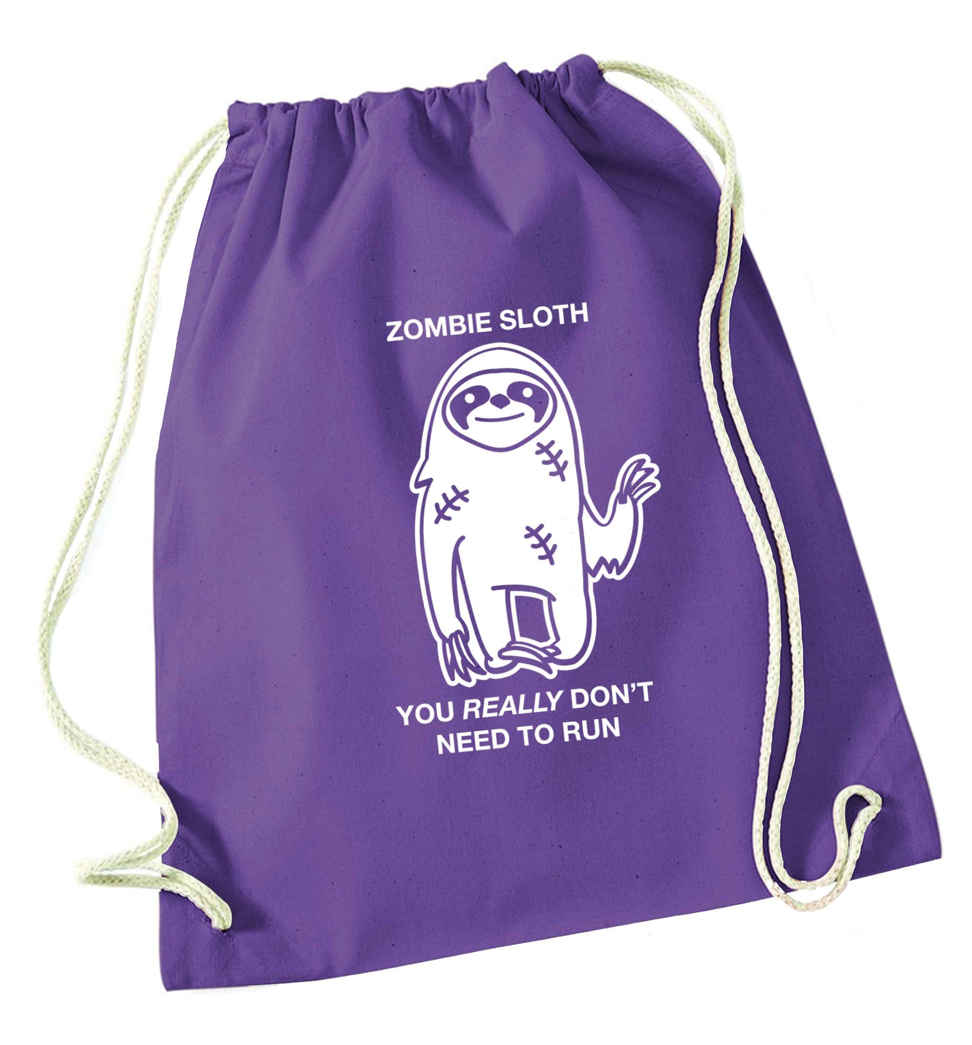 Zombie sloth you really don't need to run purple drawstring bag