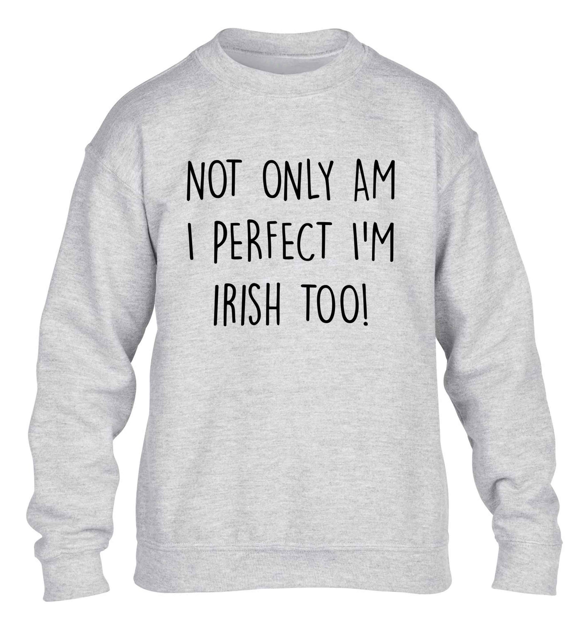 Not only am I perfect I'm Irish too! children's grey sweater 12-13 Years