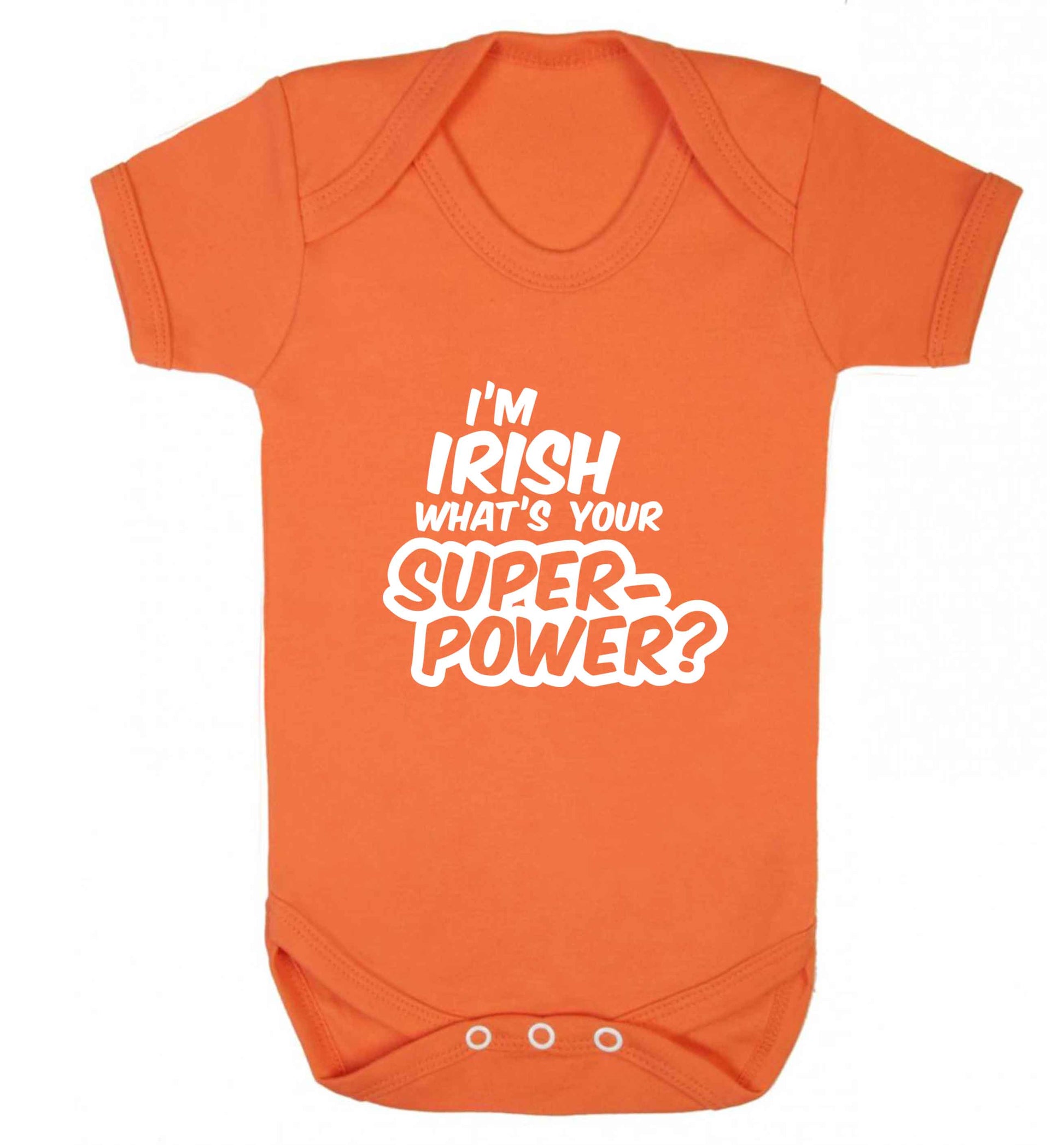 I'm Irish what's your superpower? baby vest orange 18-24 months