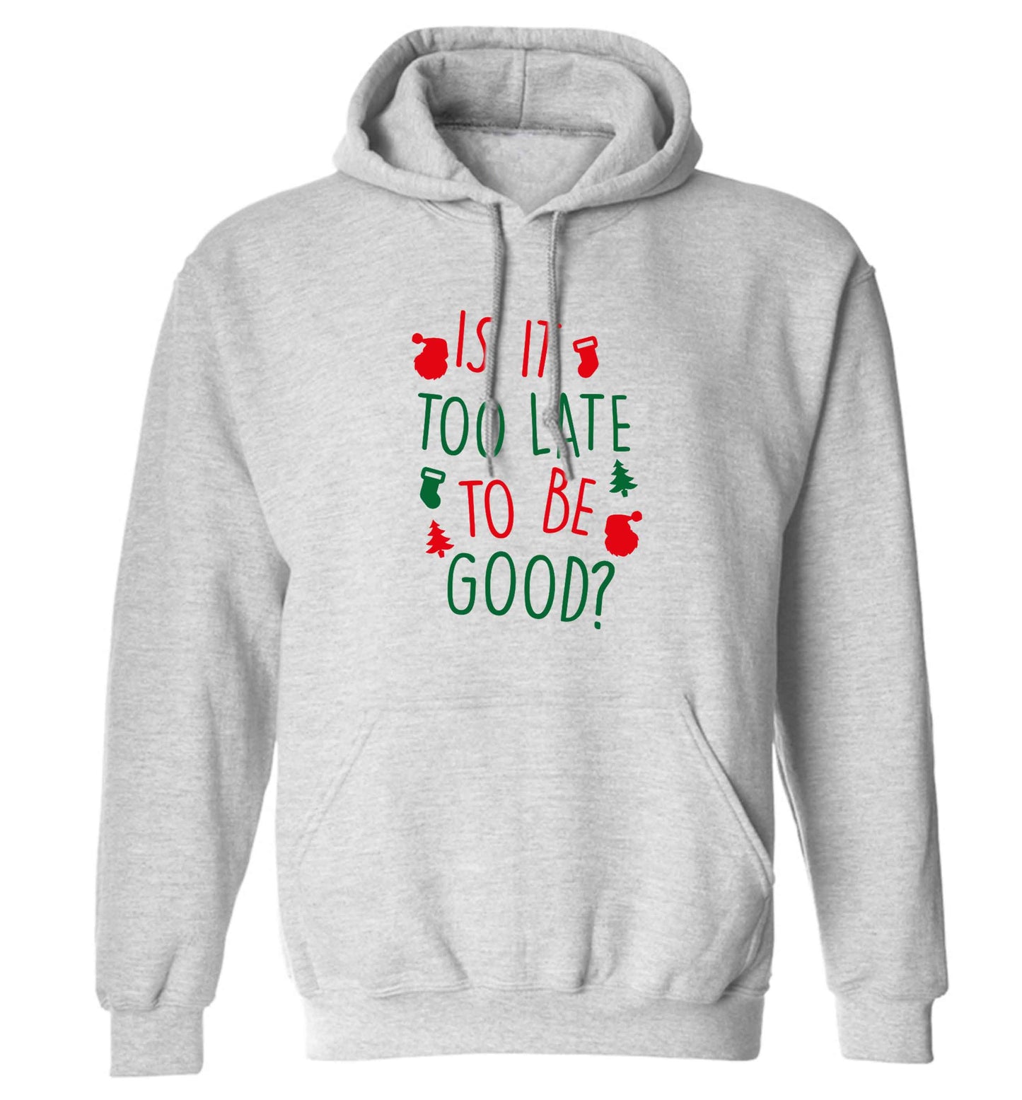 Too Late to be Good adults unisex grey hoodie 2XL