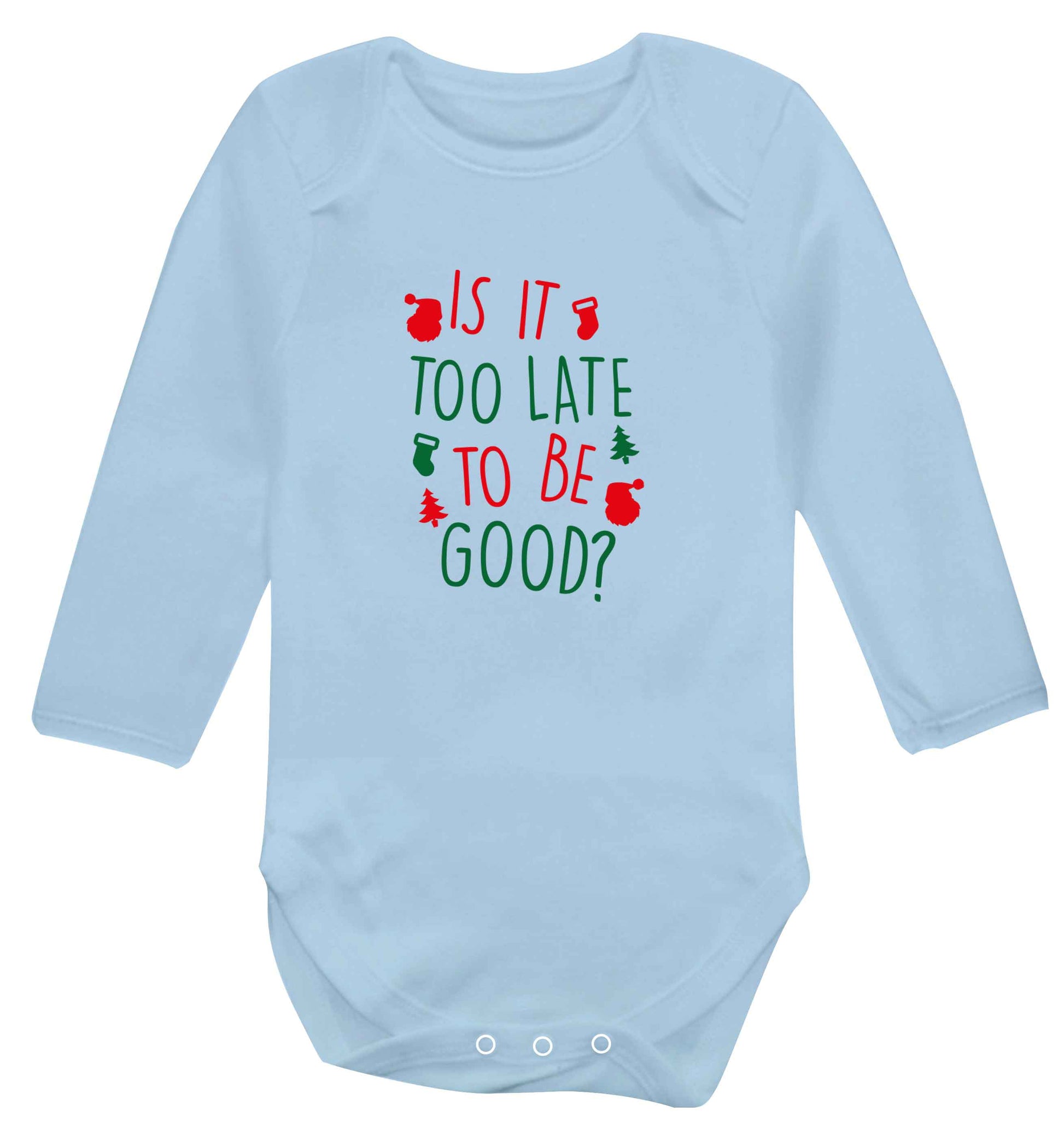 Too Late to be Good baby vest long sleeved pale blue 6-12 months