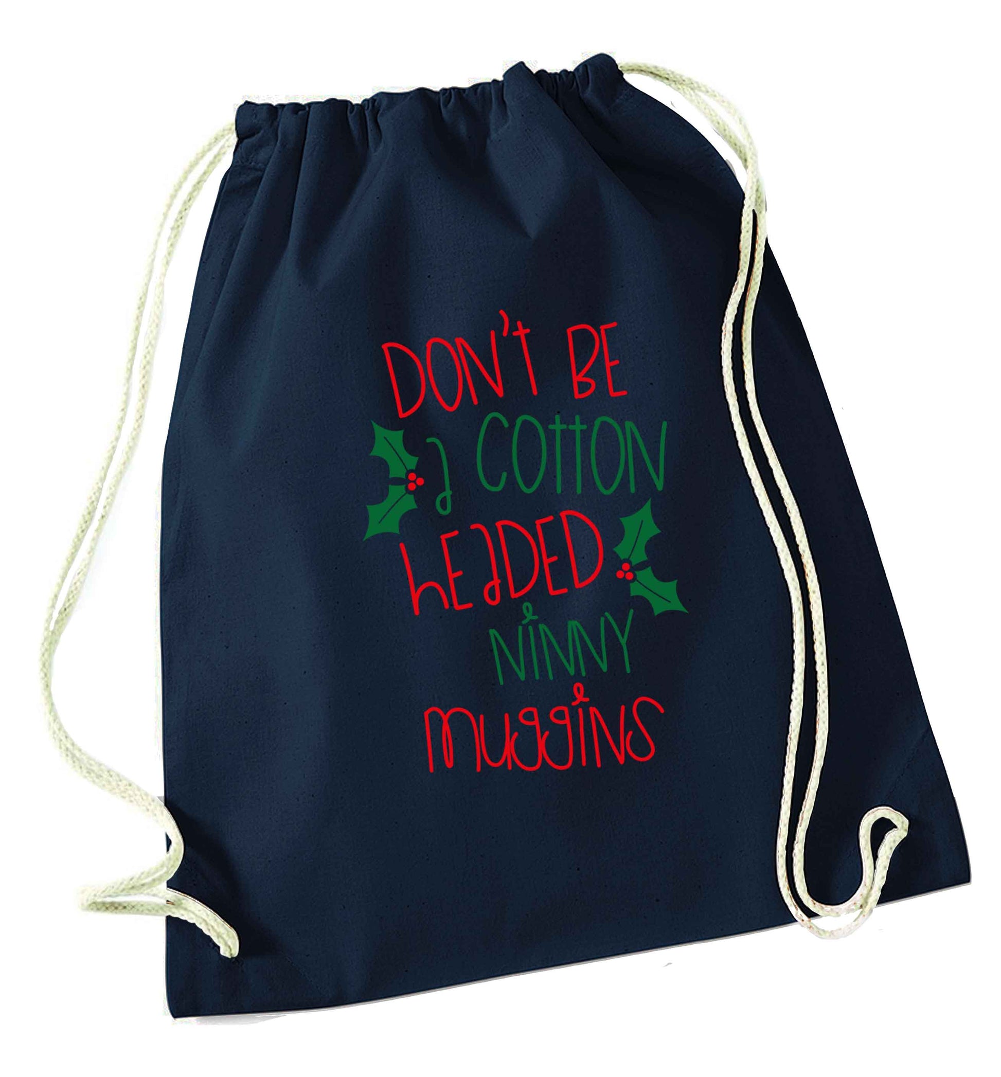 Too Late to be Good navy drawstring bag