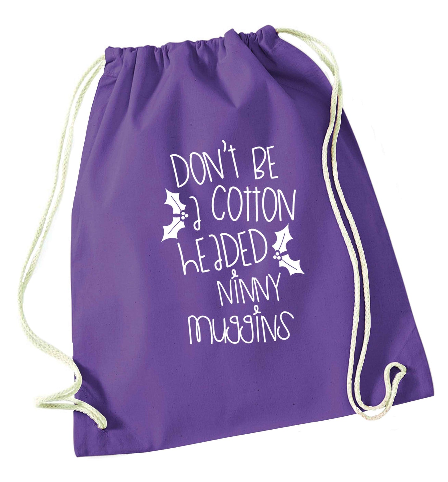 Too Late to be Good purple drawstring bag