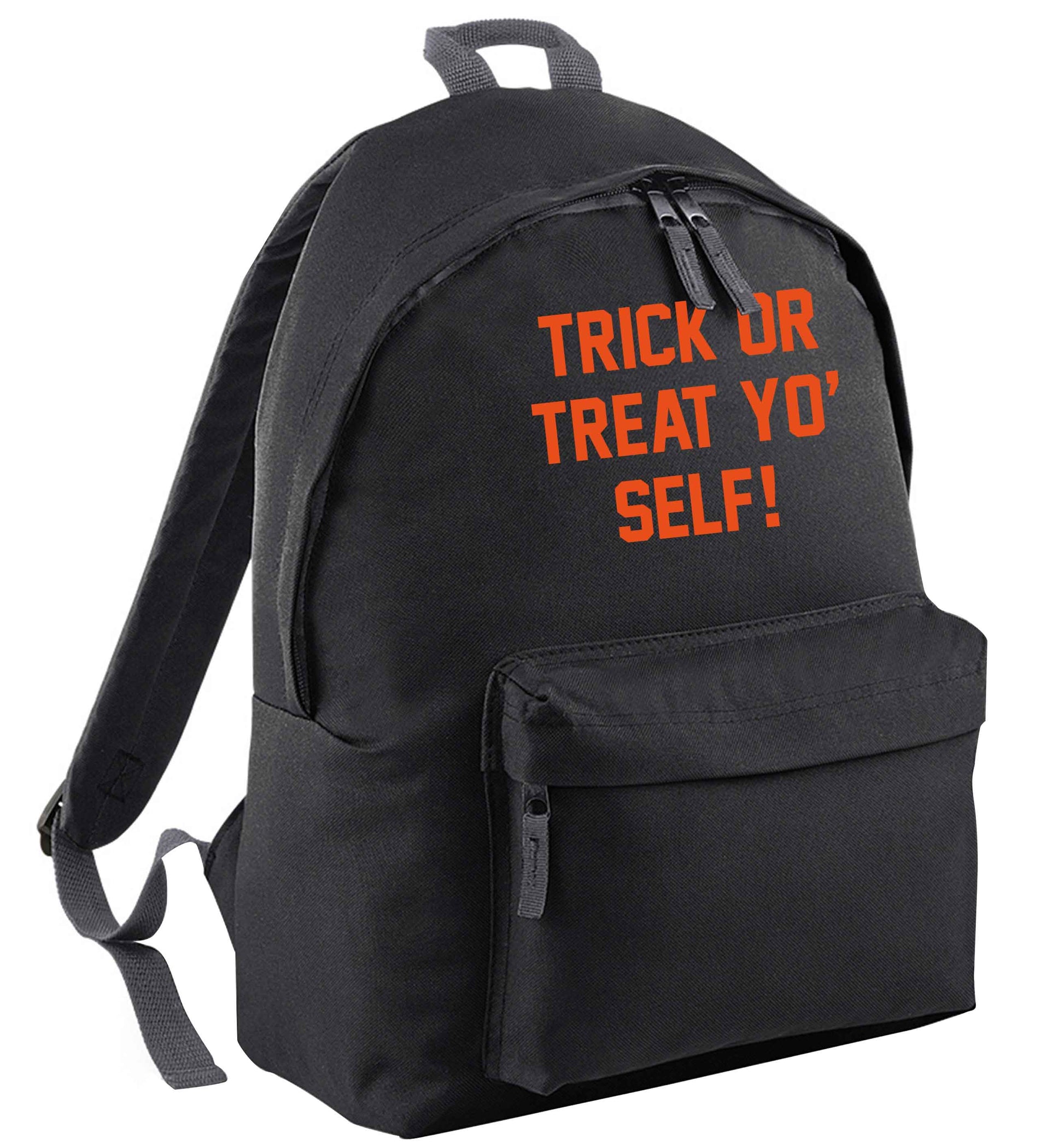 Trick or Treat Yo' Self black adults backpack