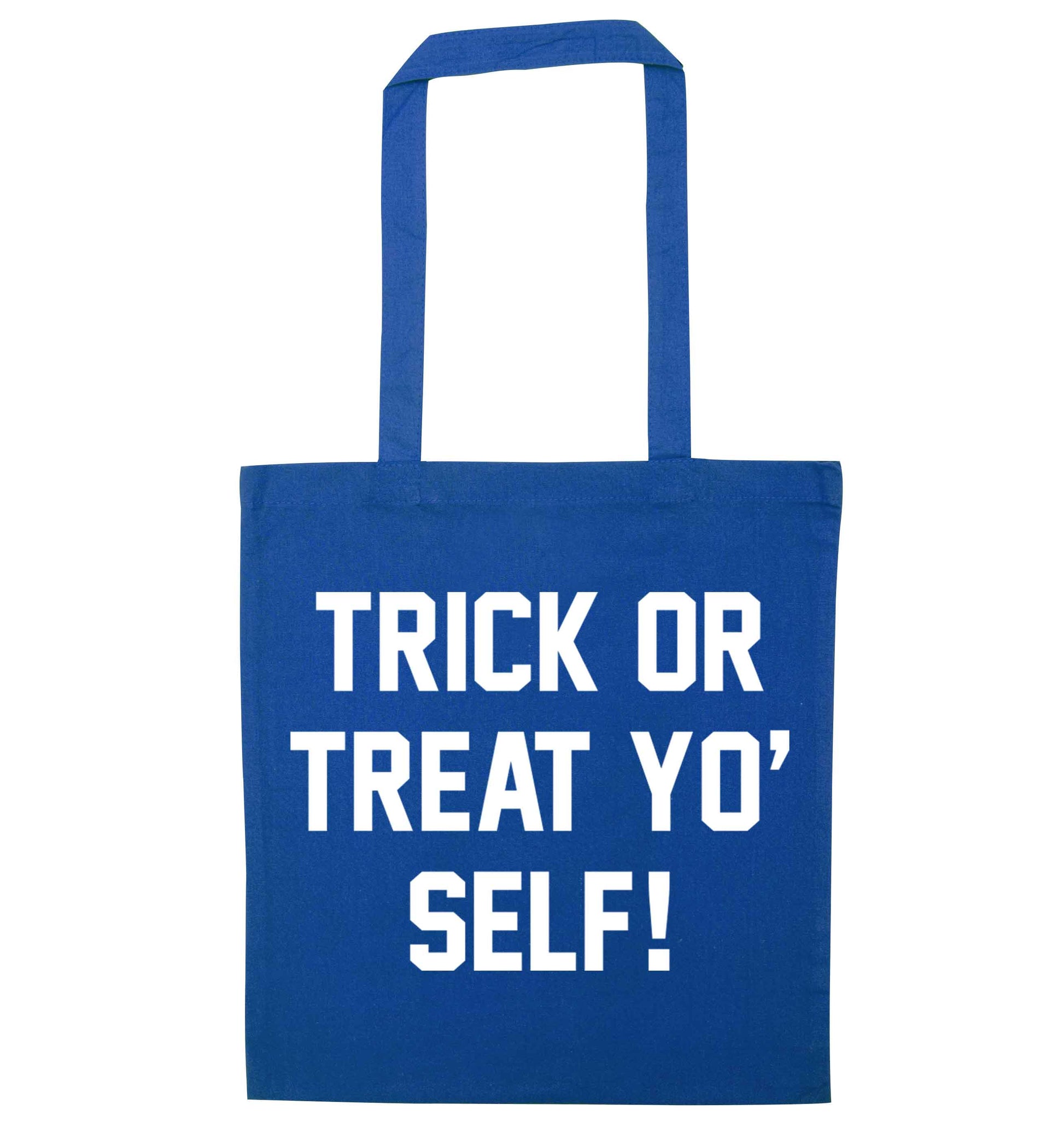 Trick or Treat Yo' Self blue tote bag