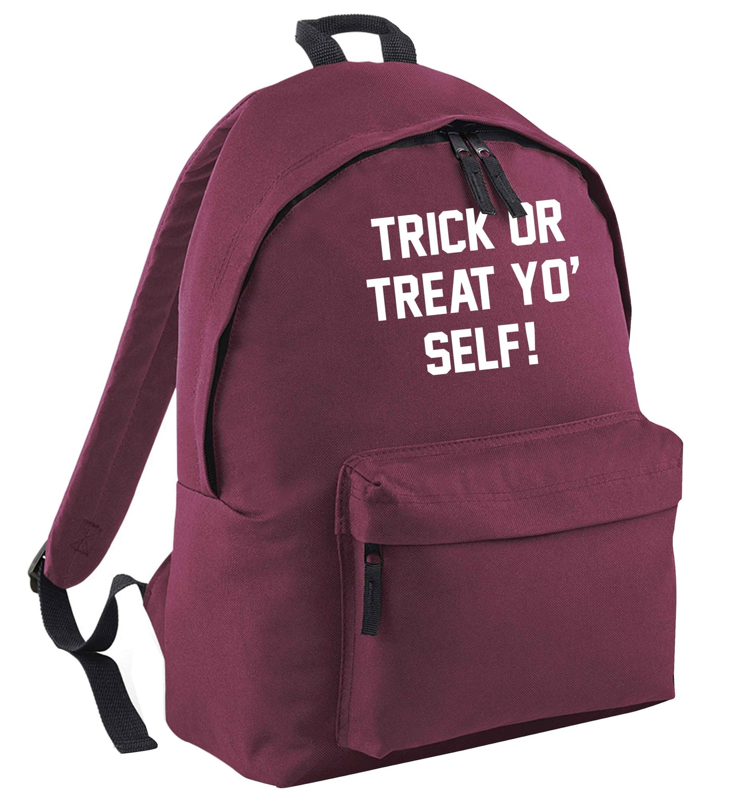 Trick or Treat Yo' Self maroon adults backpack