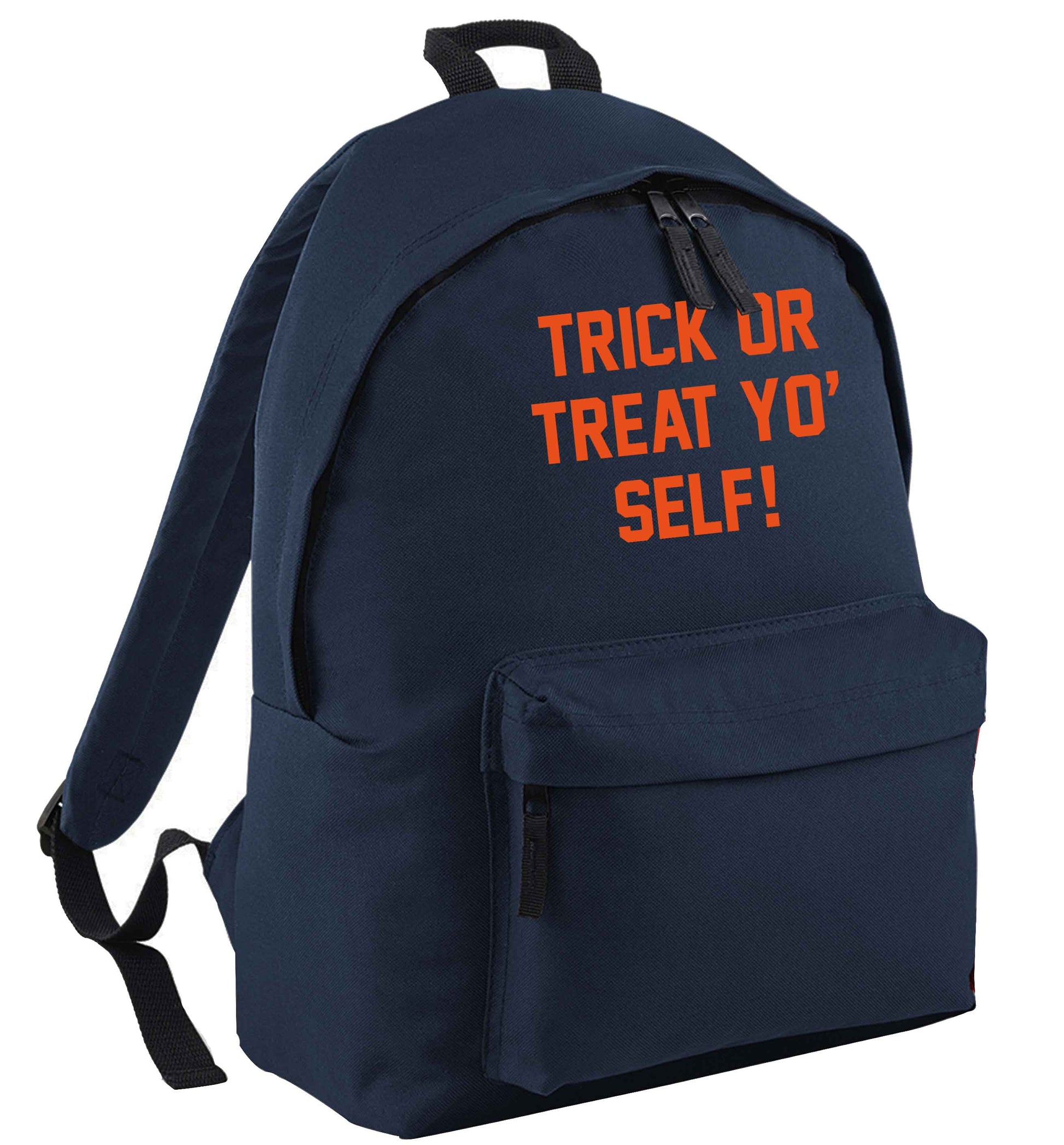Trick or Treat Yo' Self navy adults backpack