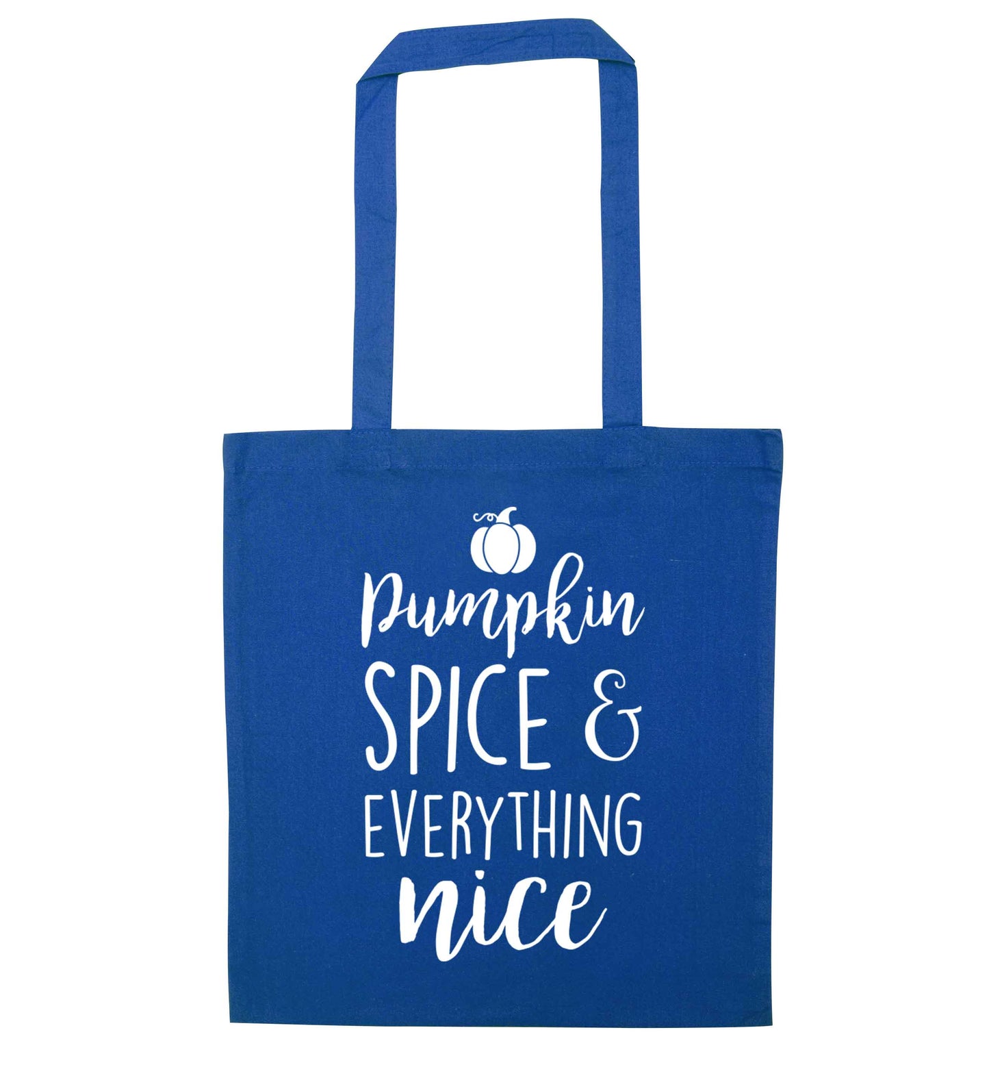 Pumpkin Spice Nice blue tote bag