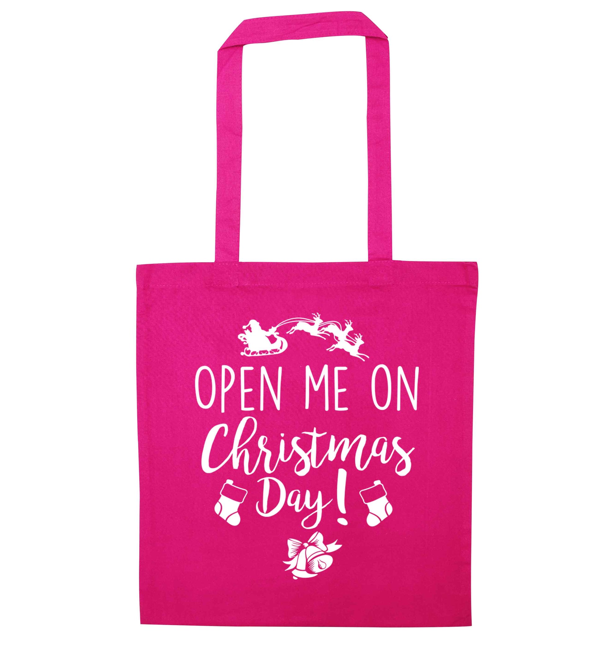 Open me on Christmas Day pink tote bag