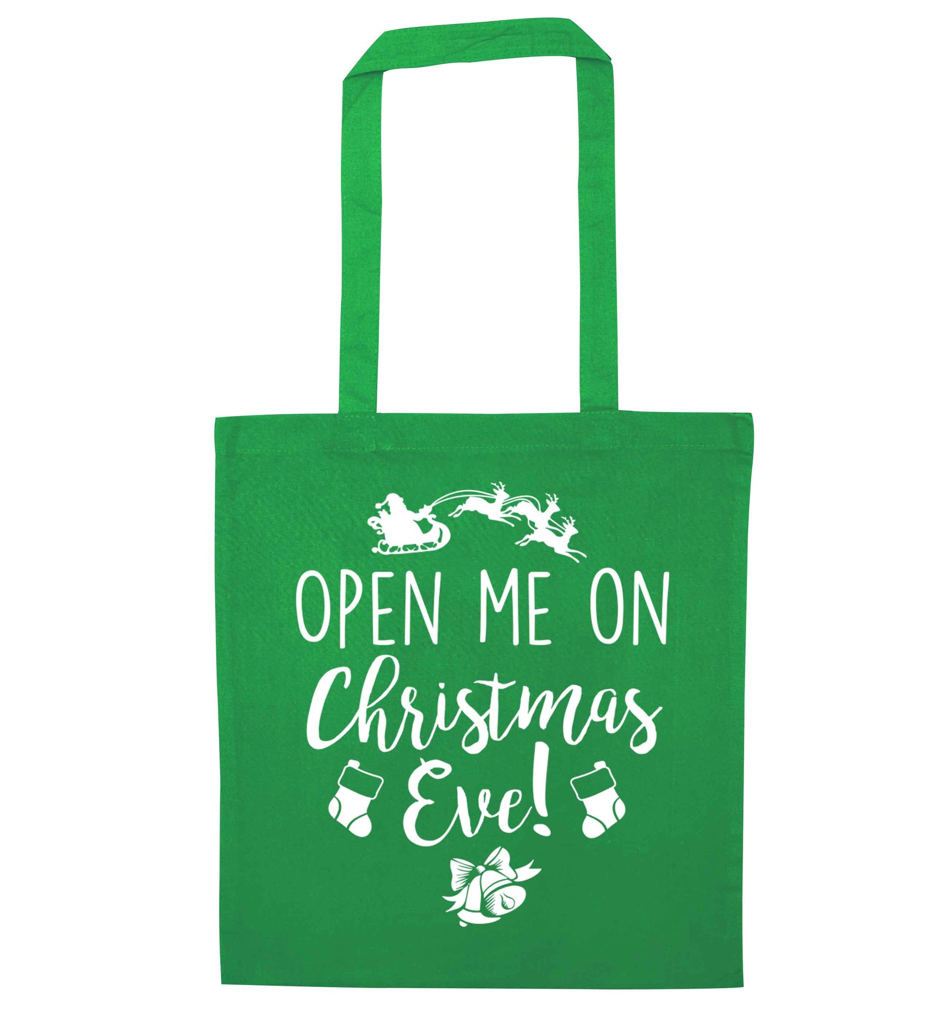 Open me on Christmas Day green tote bag