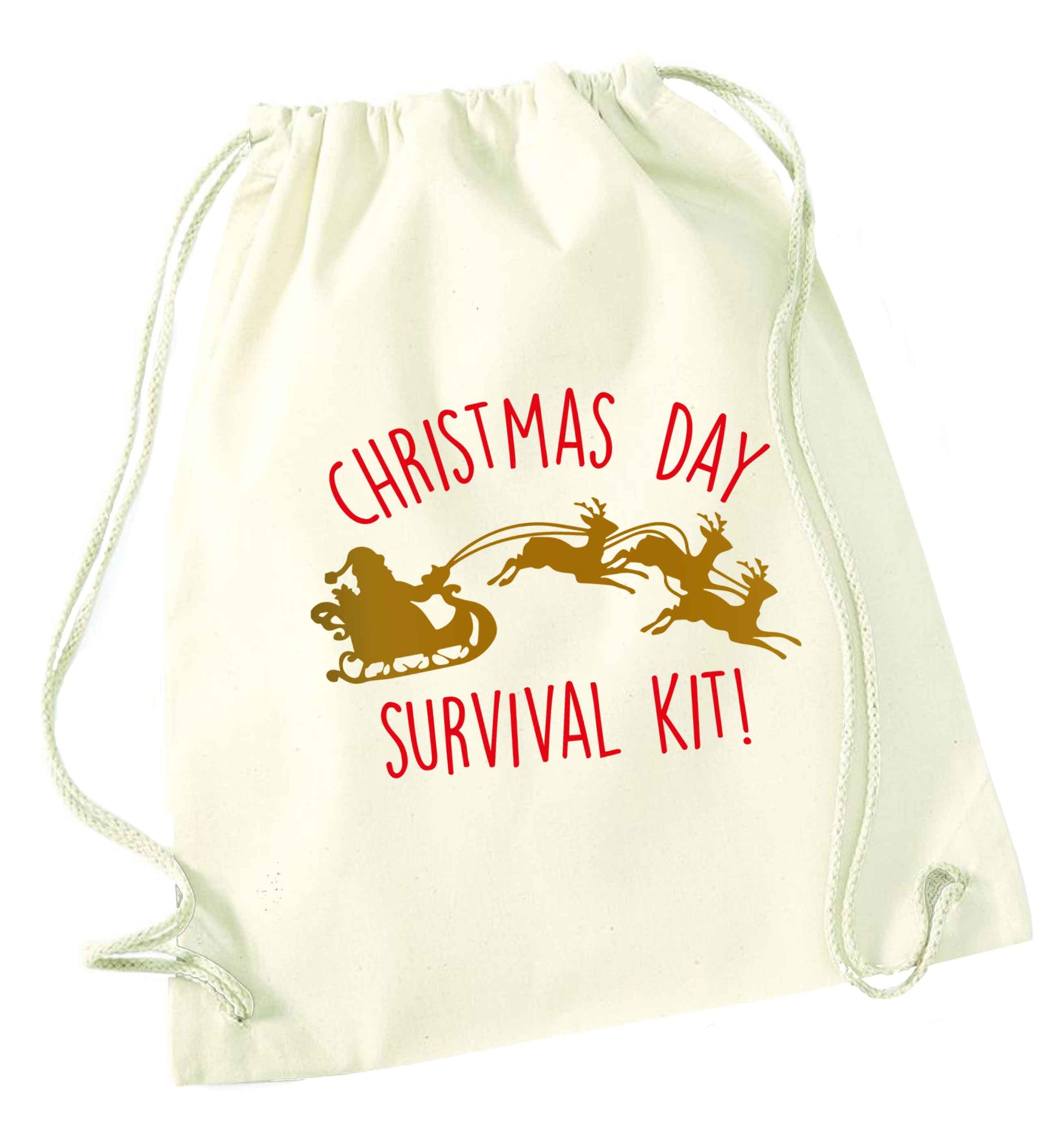 Christmas Day Survival Kitnatural drawstring bag
