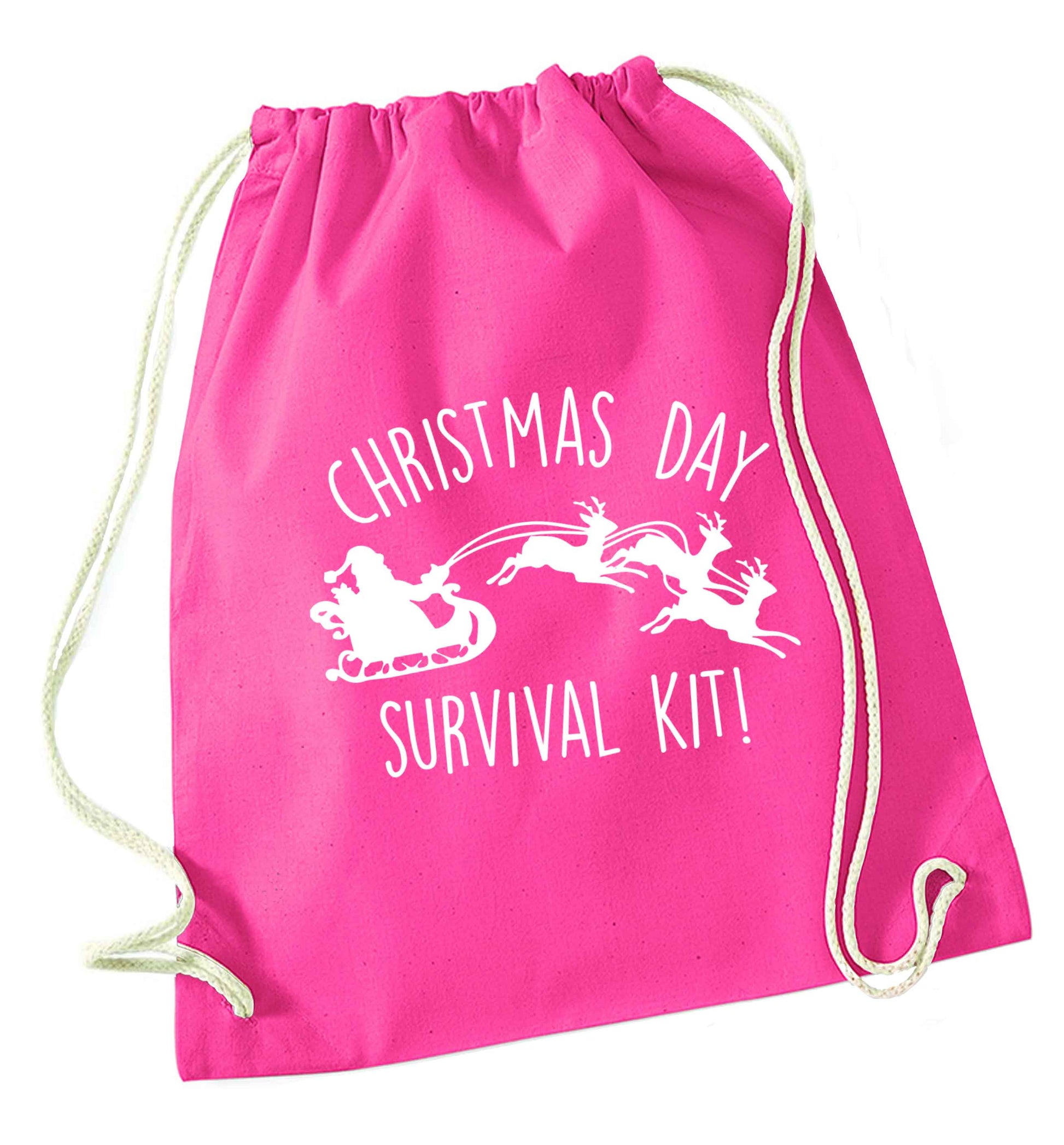 Christmas Day Survival Kitpink drawstring bag