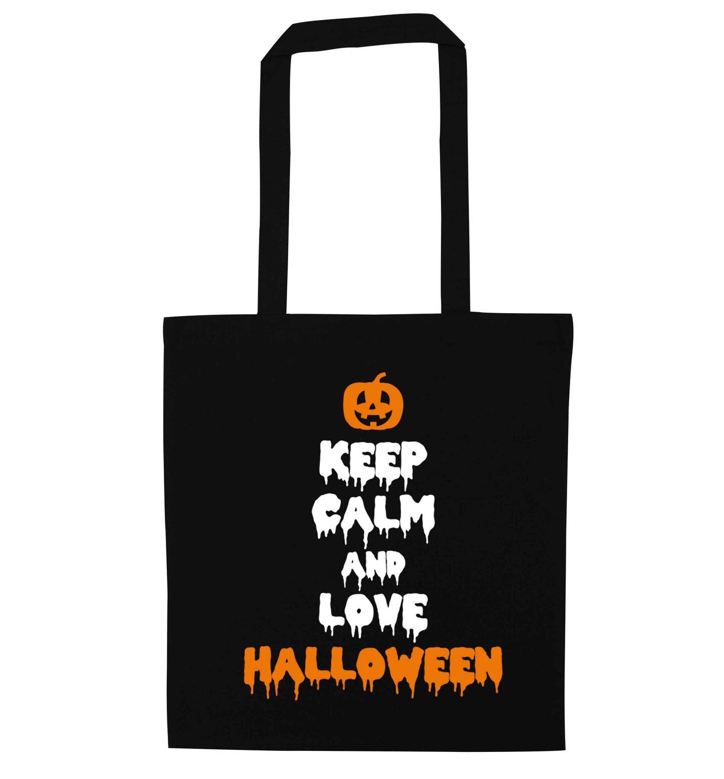Keep calm and love halloween black tote bag