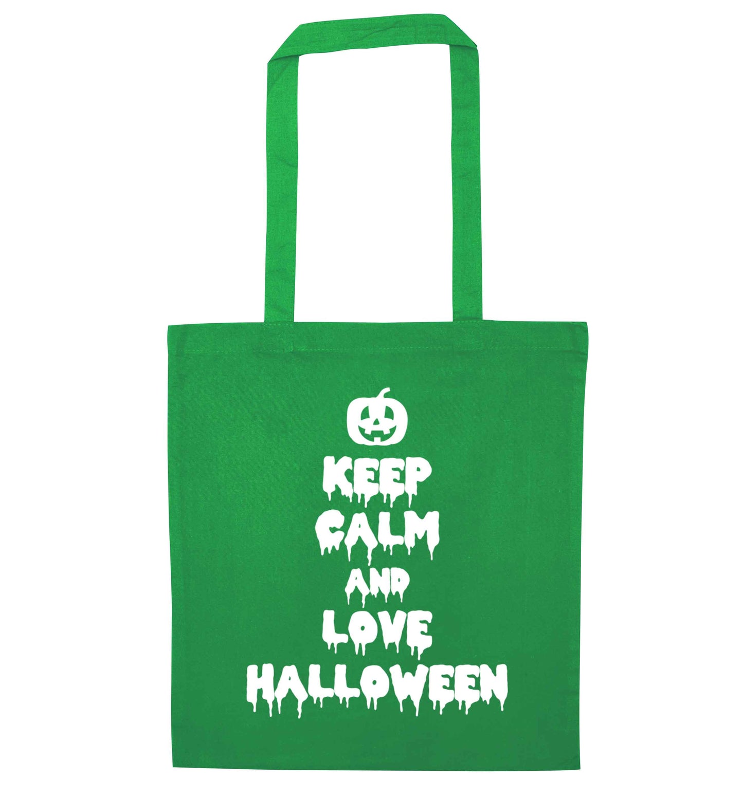 Keep calm and love halloween green tote bag