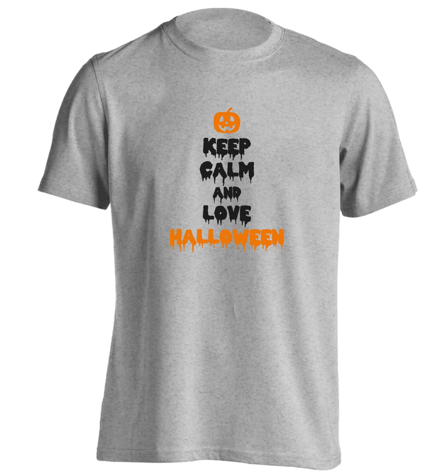 Keep calm and love halloween adults unisex grey Tshirt 2XL
