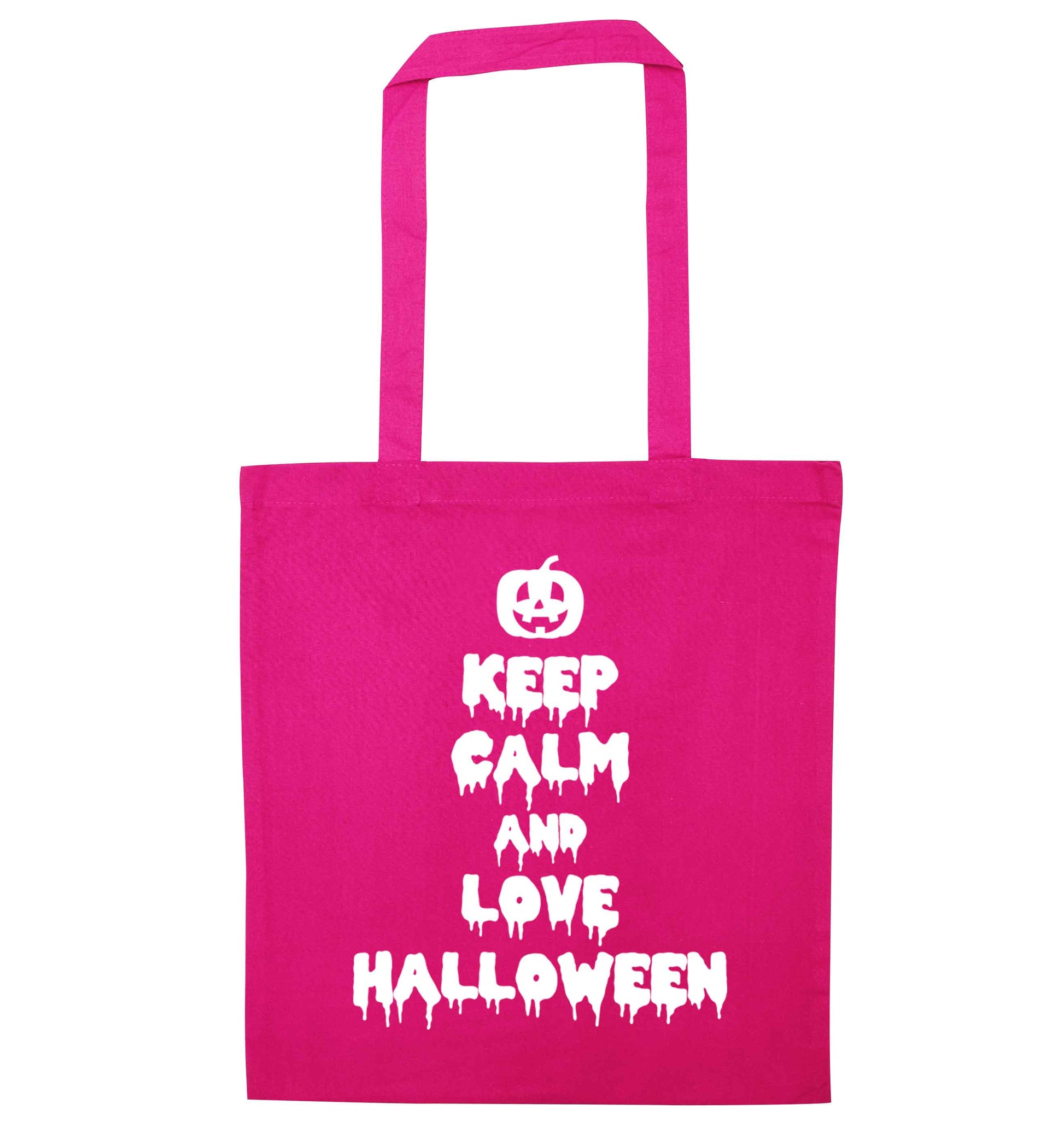 Keep calm and love halloween pink tote bag