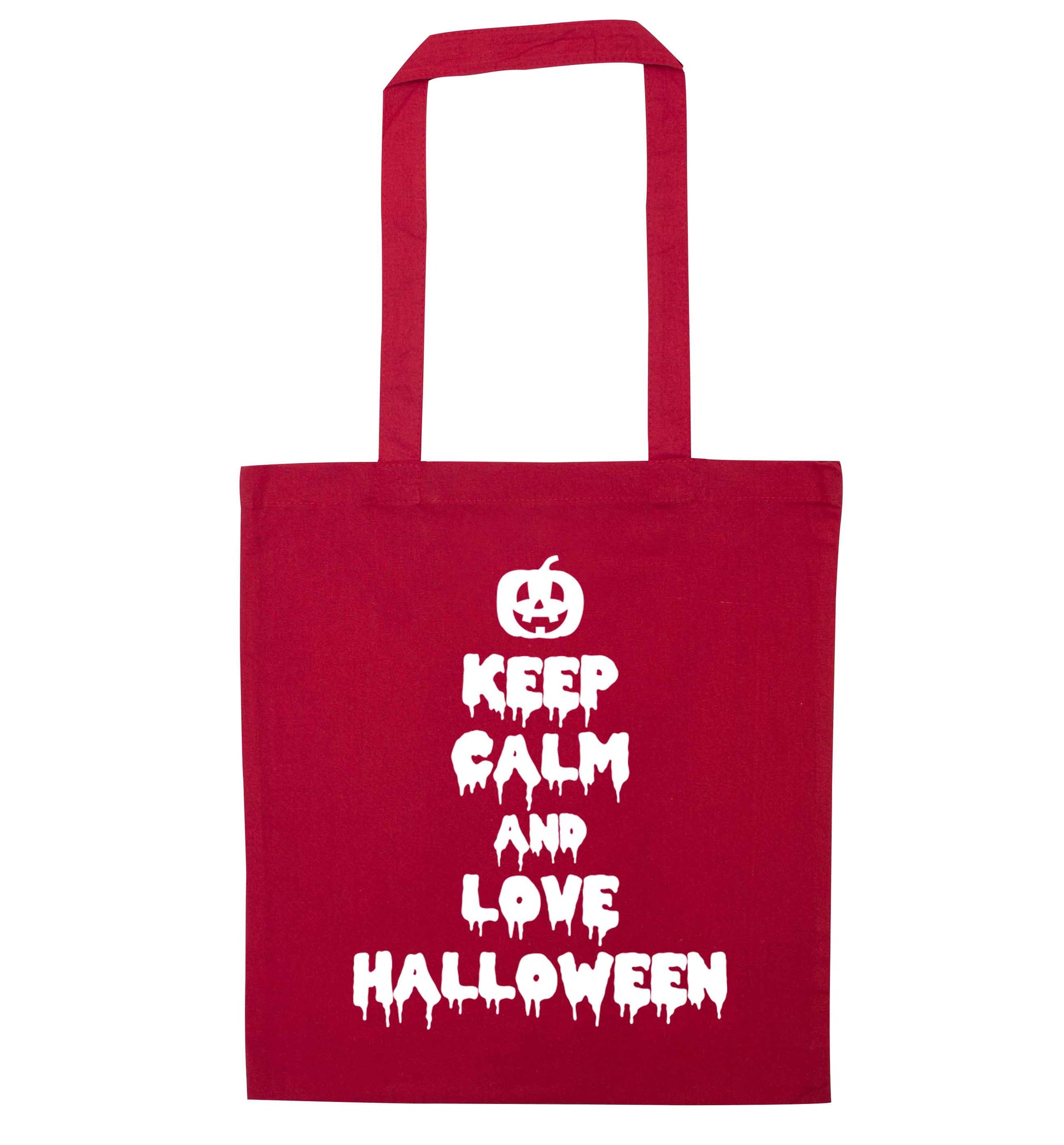 Keep calm and love halloween red tote bag