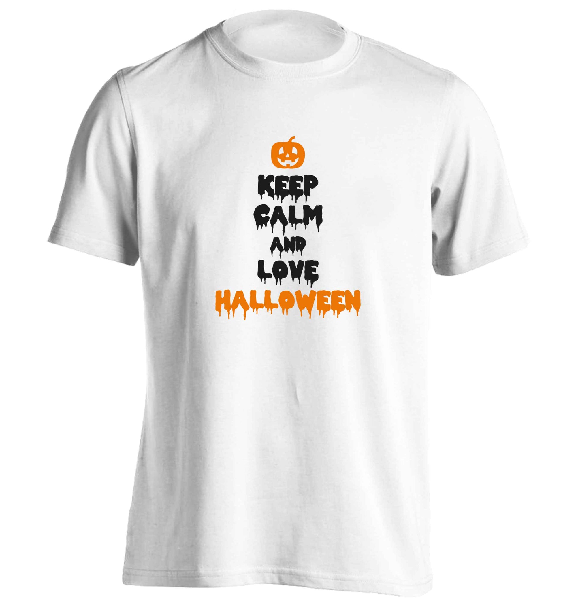 Keep calm and love halloween adults unisex white Tshirt 2XL