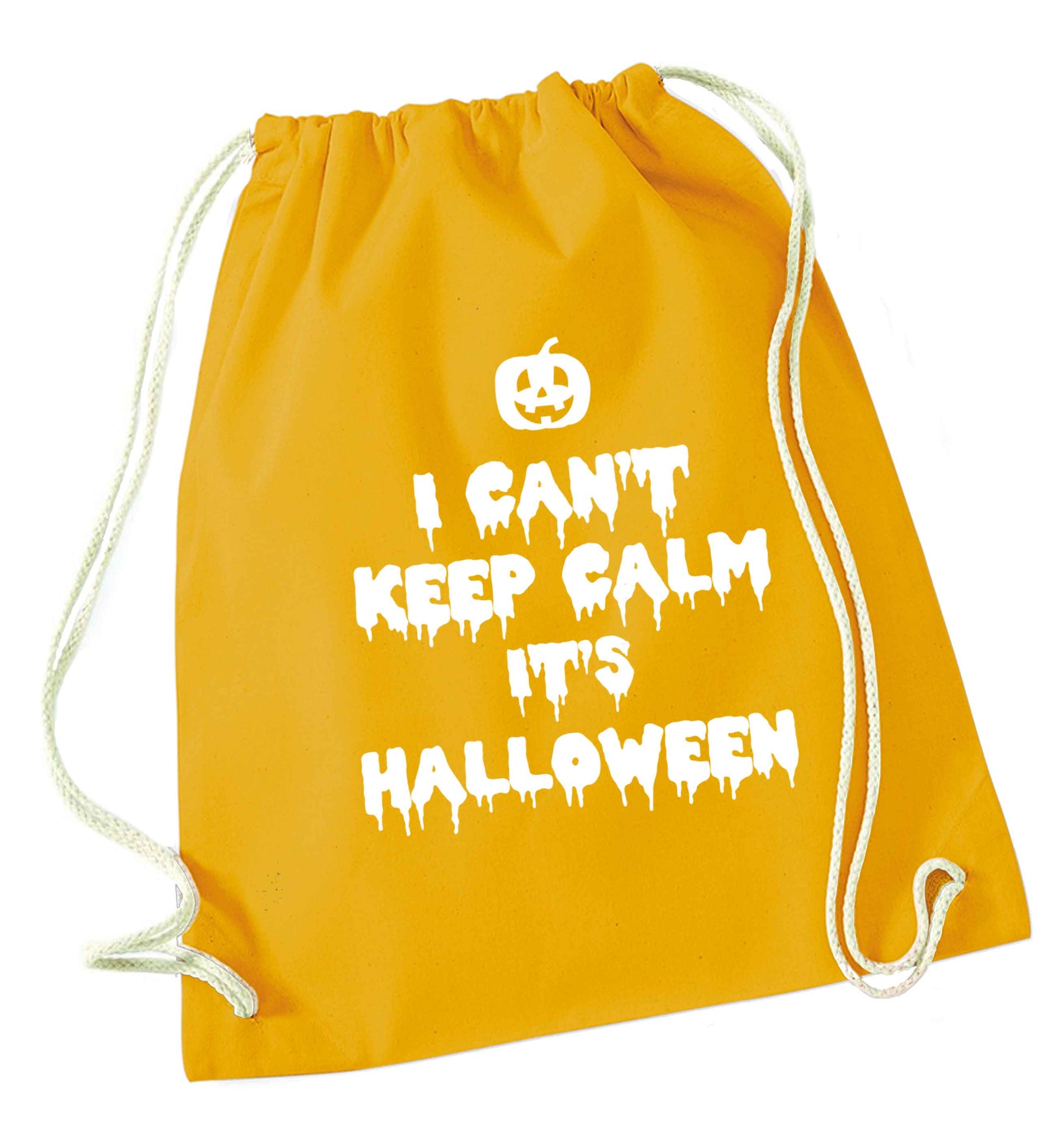 I can't keep calm it's halloween mustard drawstring bag