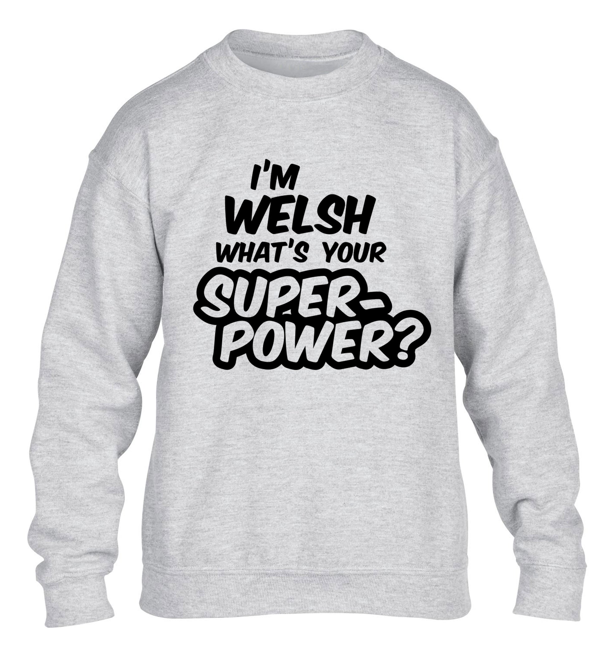 I'm Welsh what's your superpower? children's grey sweater 12-13 Years