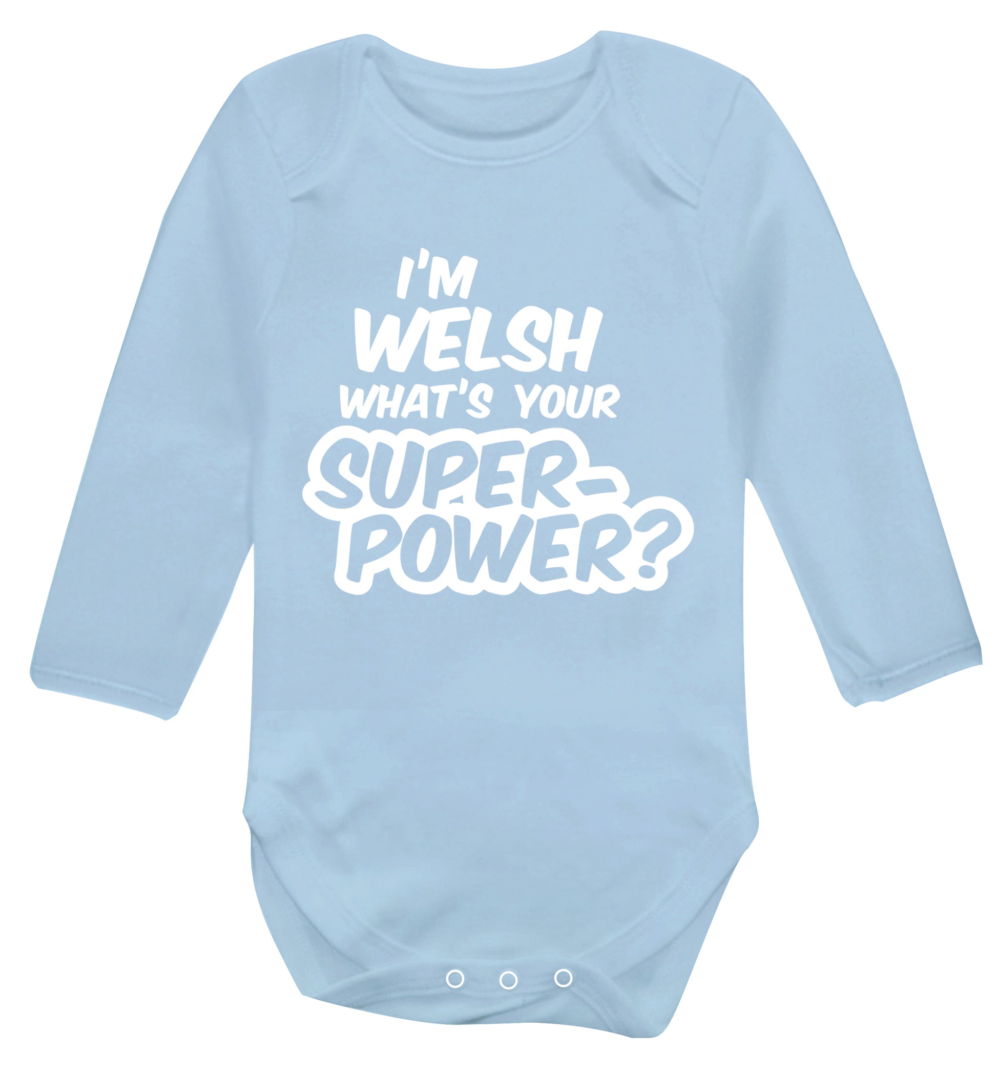 I'm Welsh what's your superpower? Baby Vest long sleeved pale blue 6-12 months