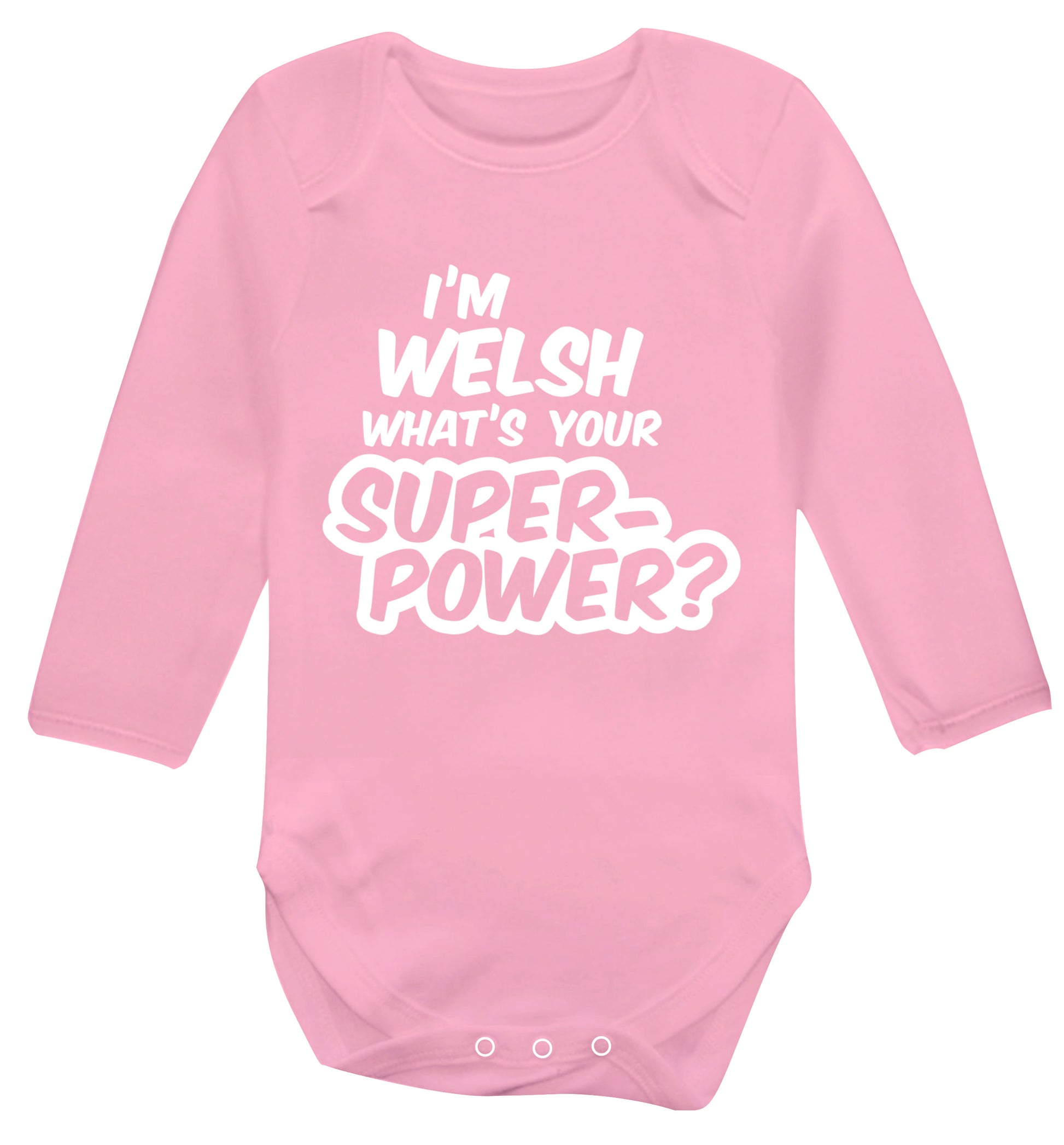 I'm Welsh what's your superpower? Baby Vest long sleeved pale pink 6-12 months